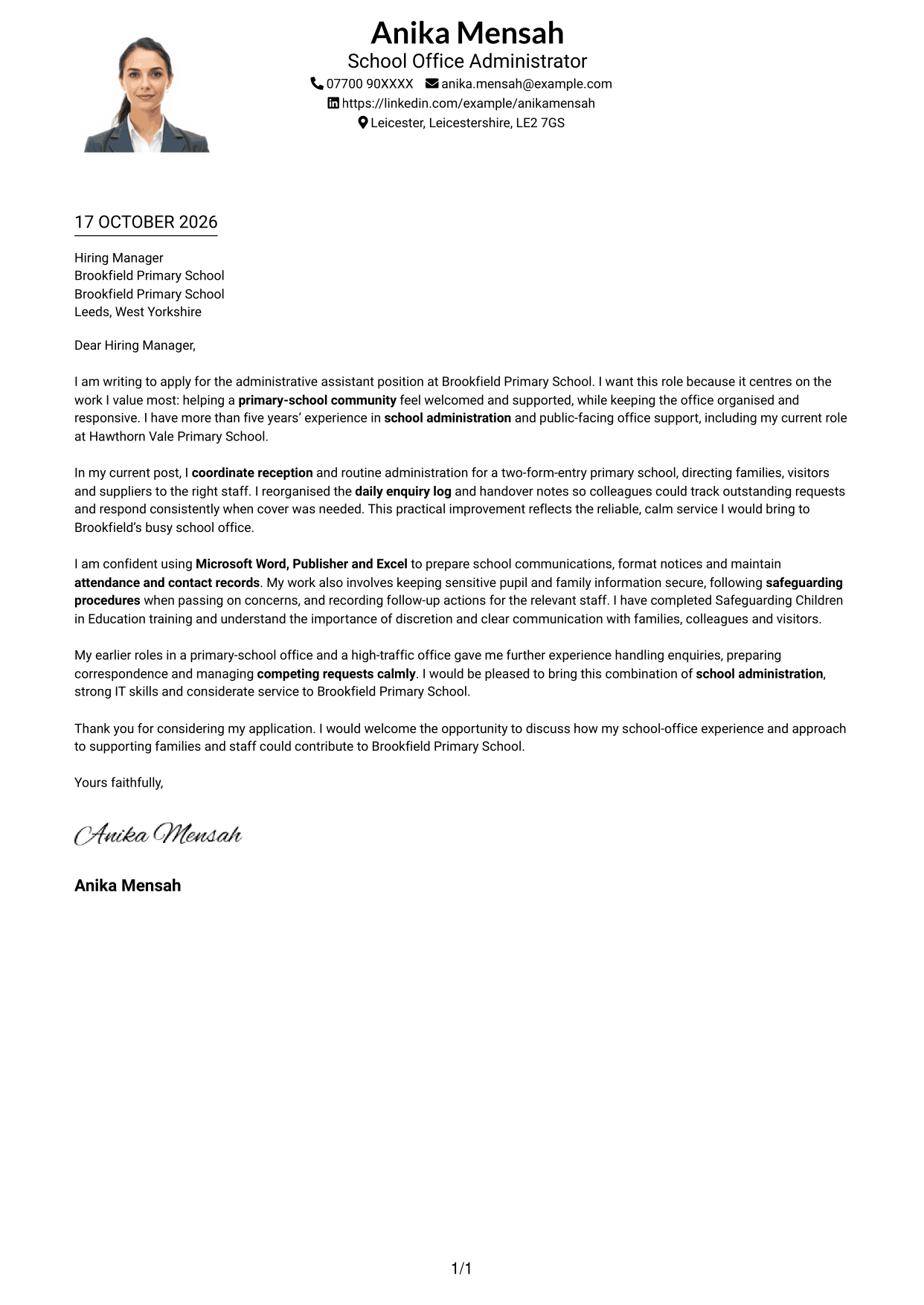 Cover letter example — page 1