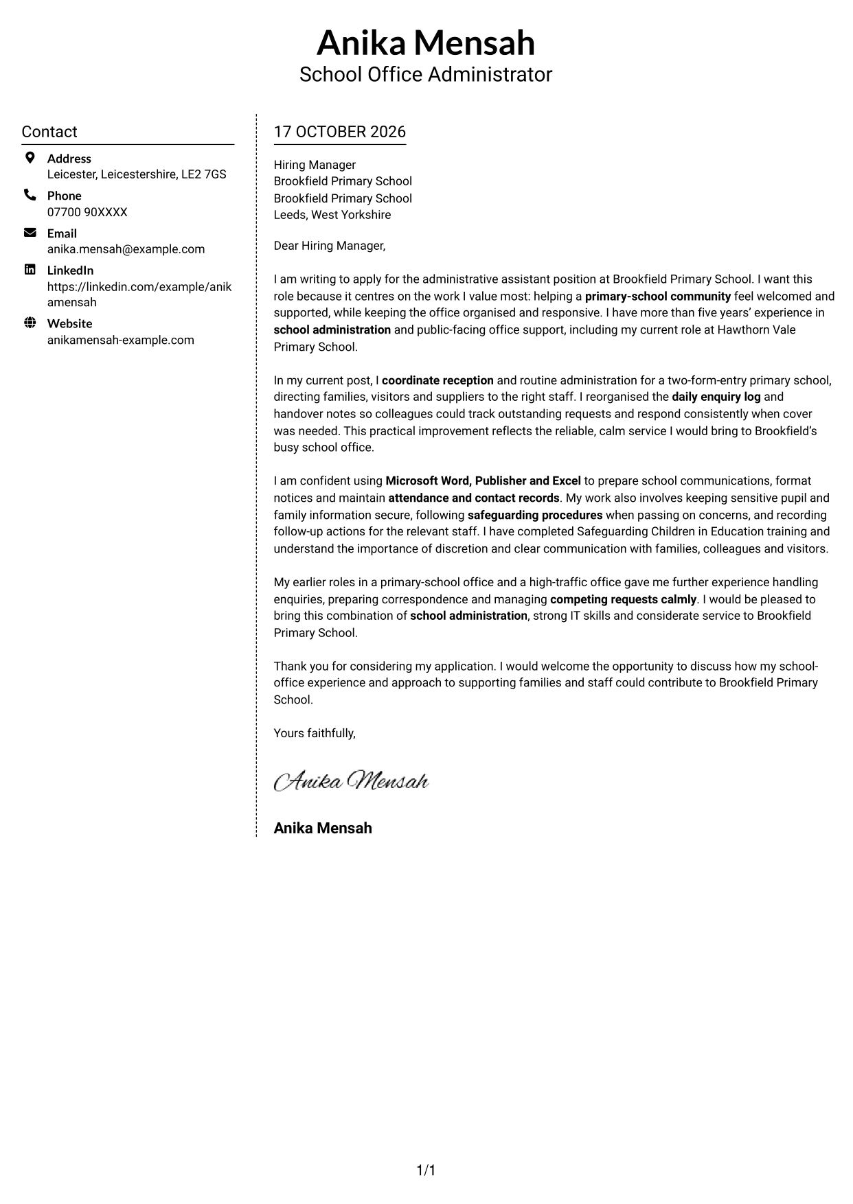 Cover letter example — page 1