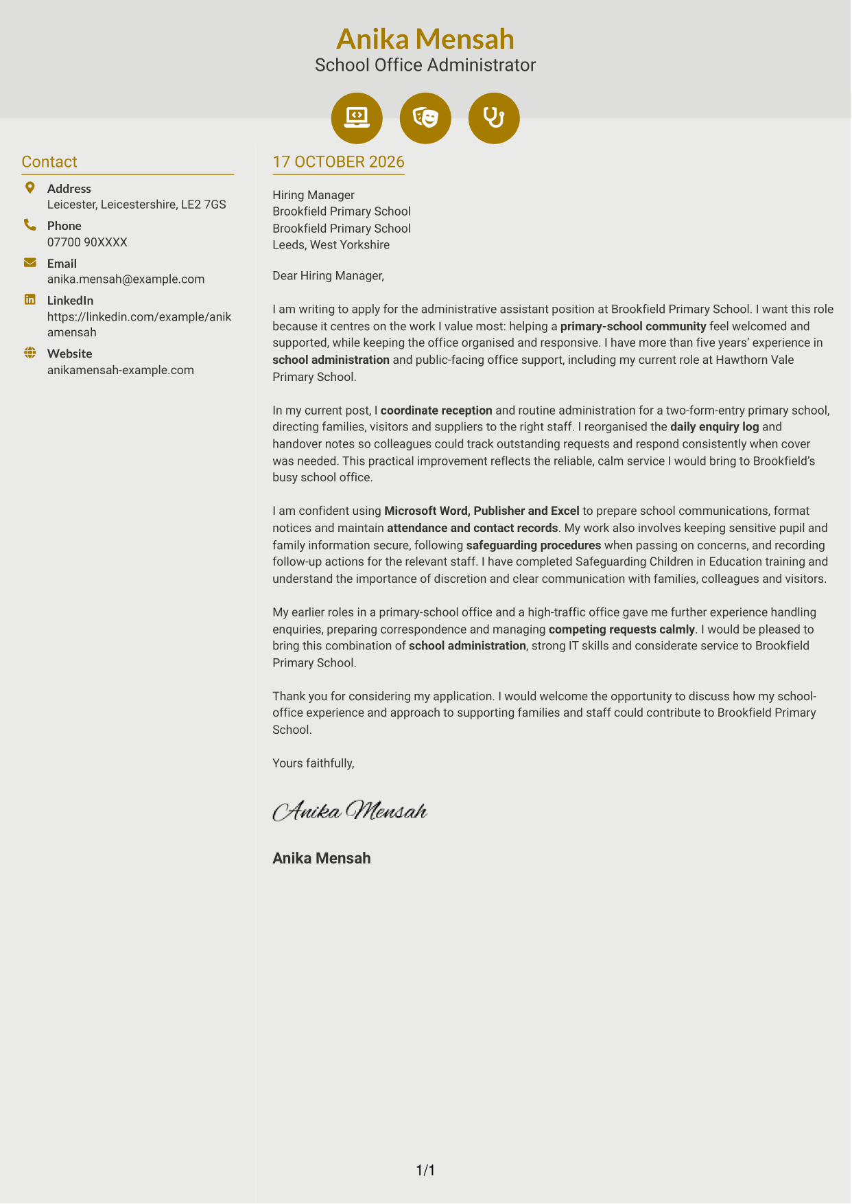 Cover letter example — page 1