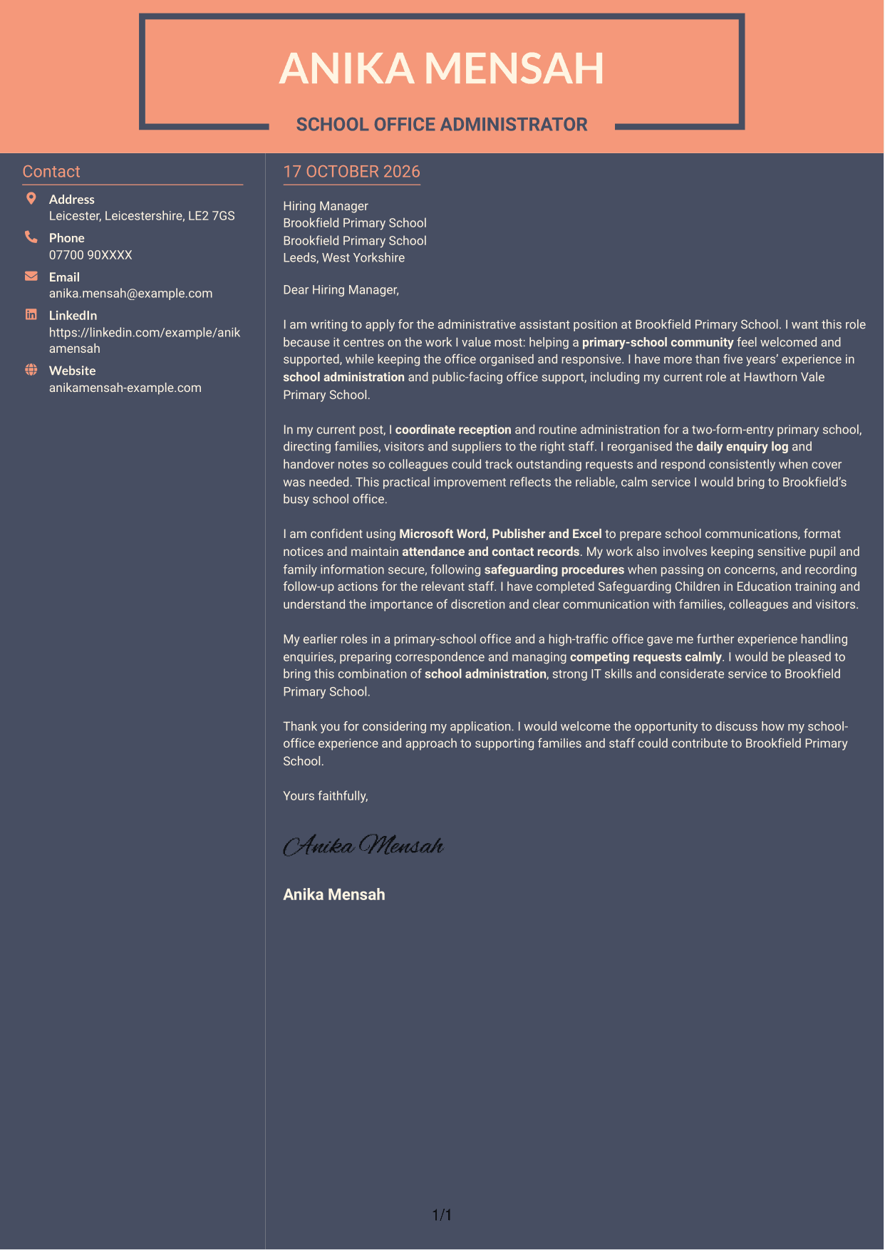 Cover letter example — page 1