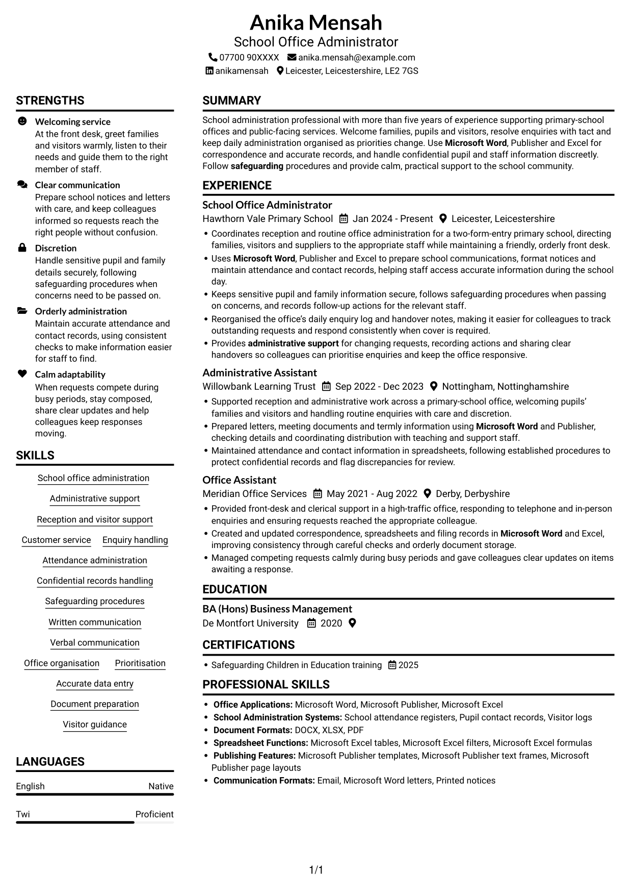 CV example — page 1