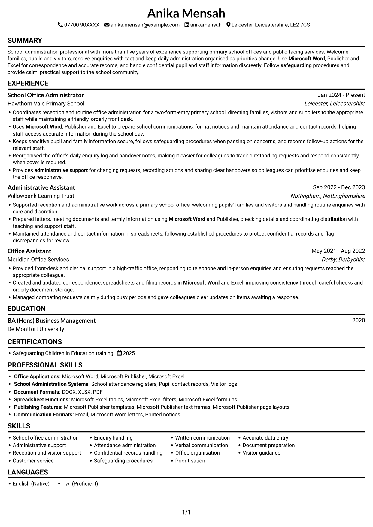 CV example — page 1
