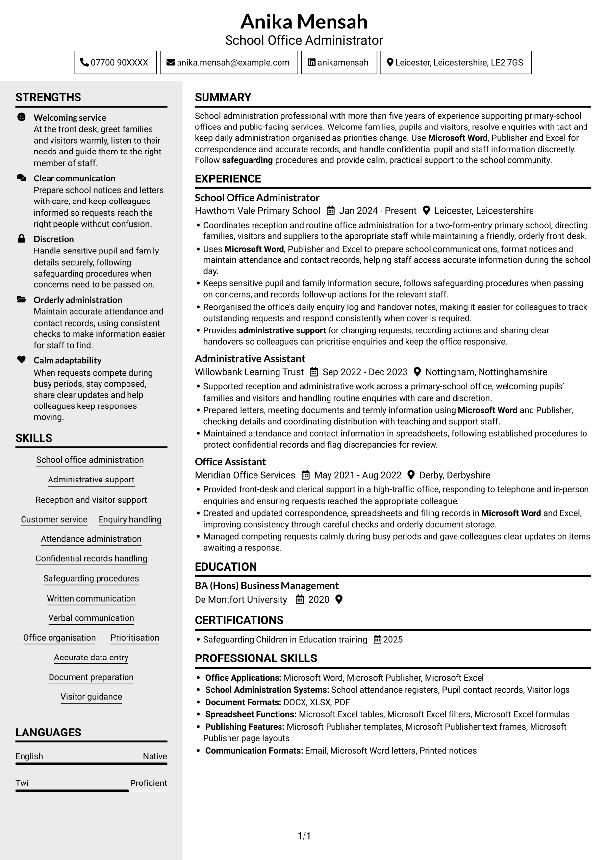 CV example — page 1