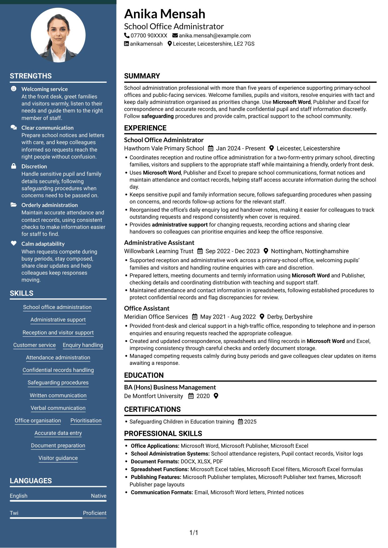 CV example — page 1
