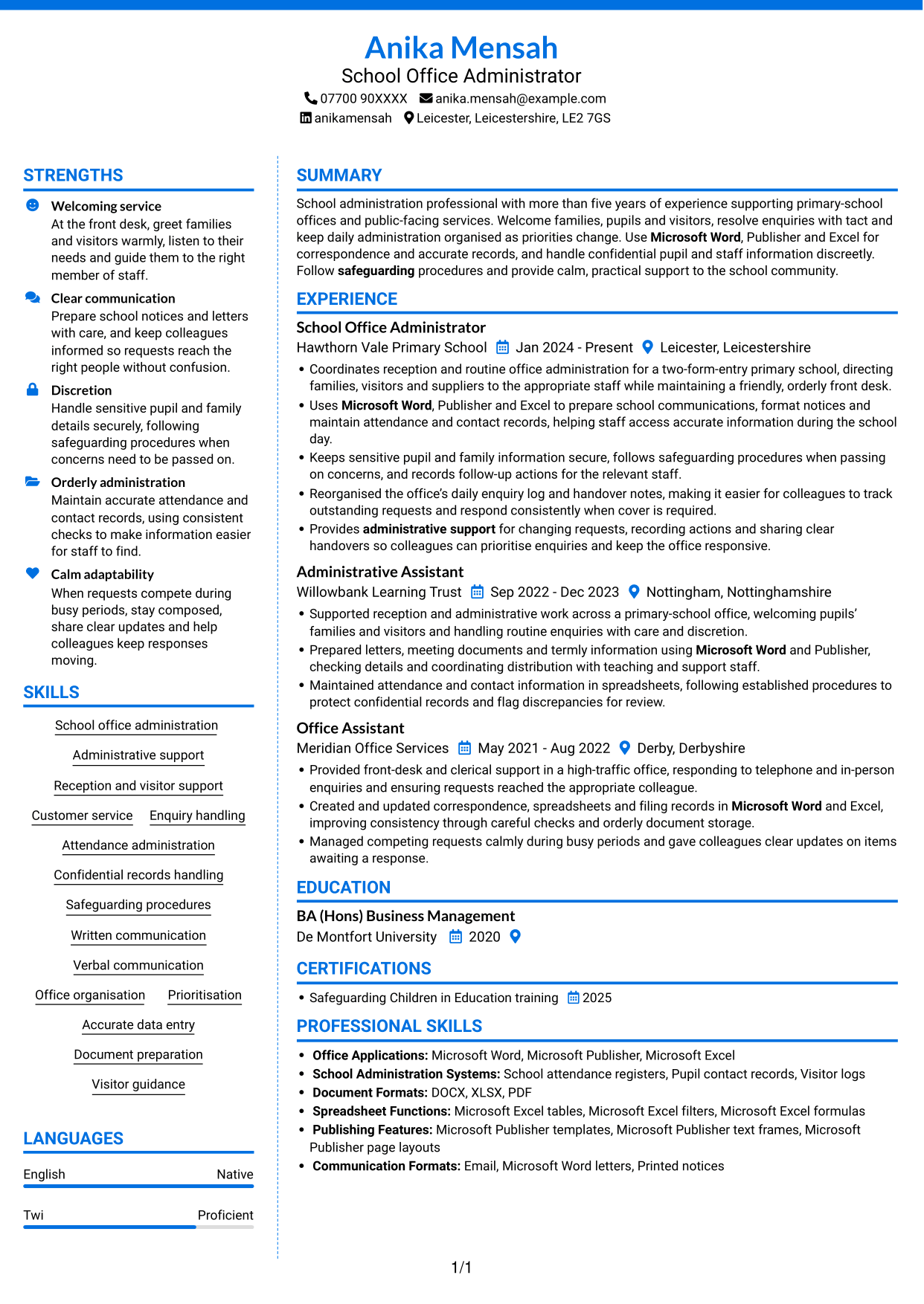 CV example — page 1