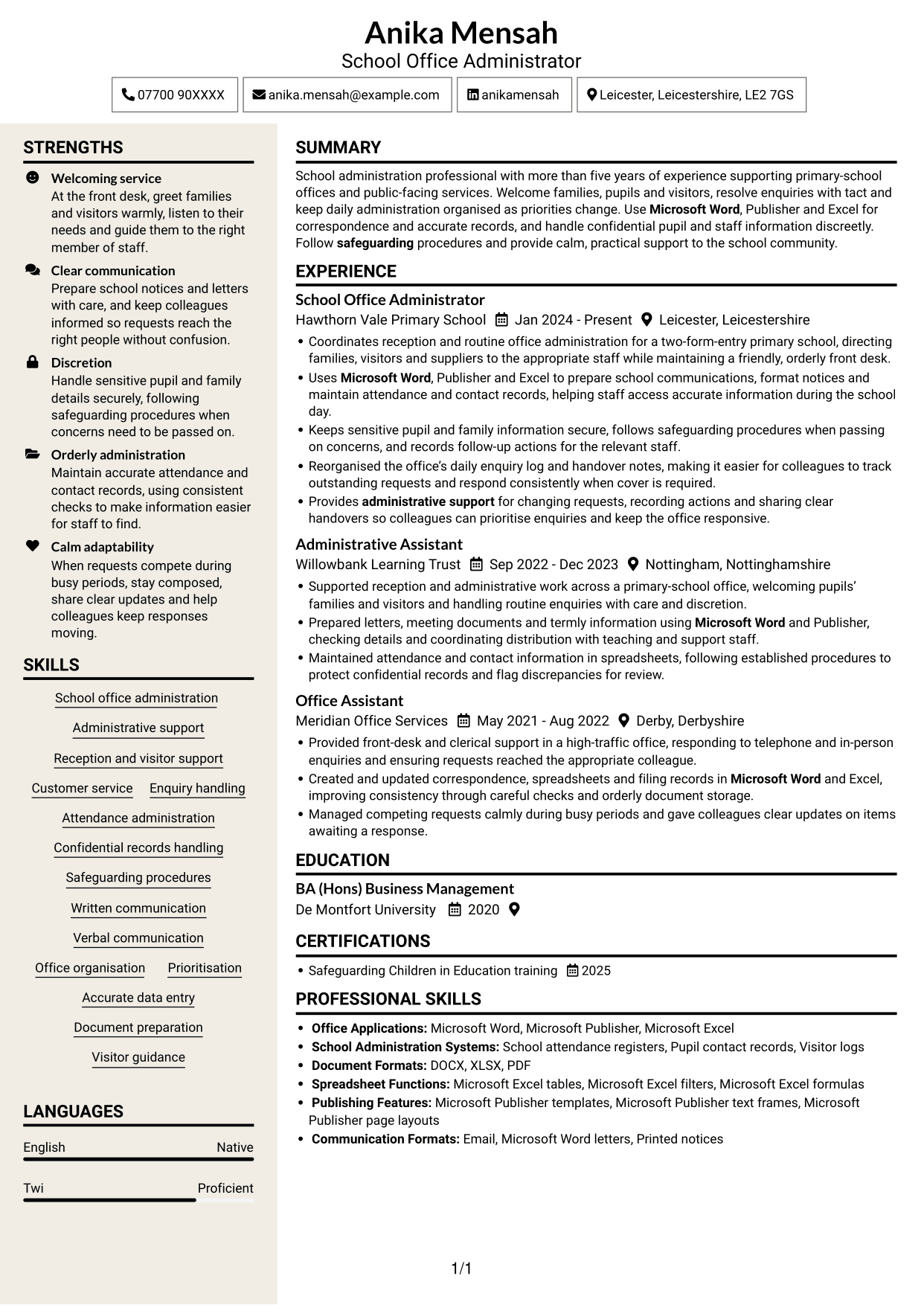 CV example — page 1