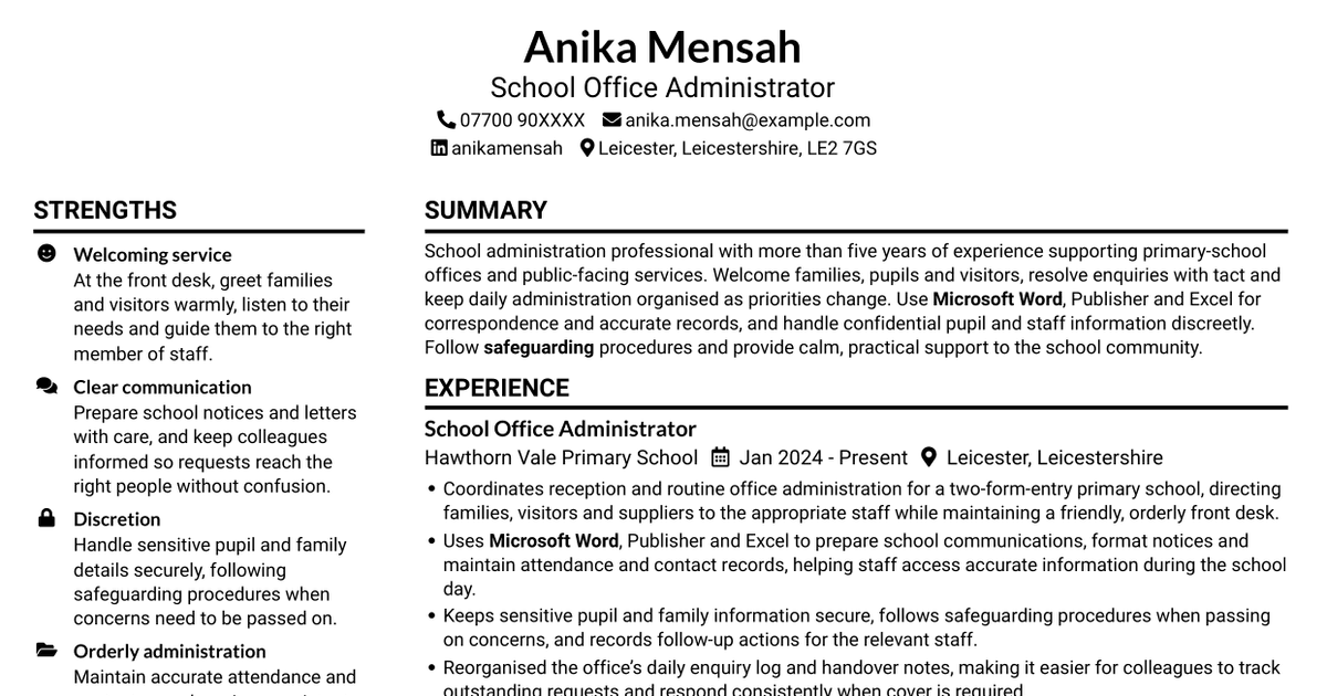 7 Administrative Assistant - School Administration CV Templates with Example