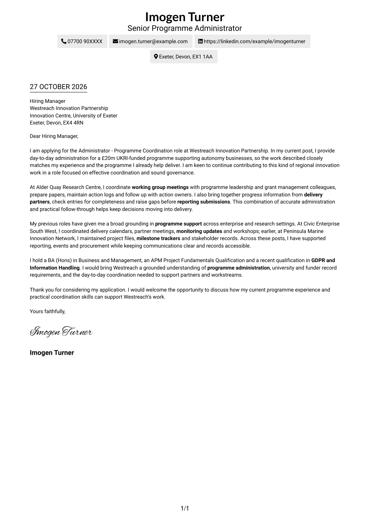 Cover letter example — page 1