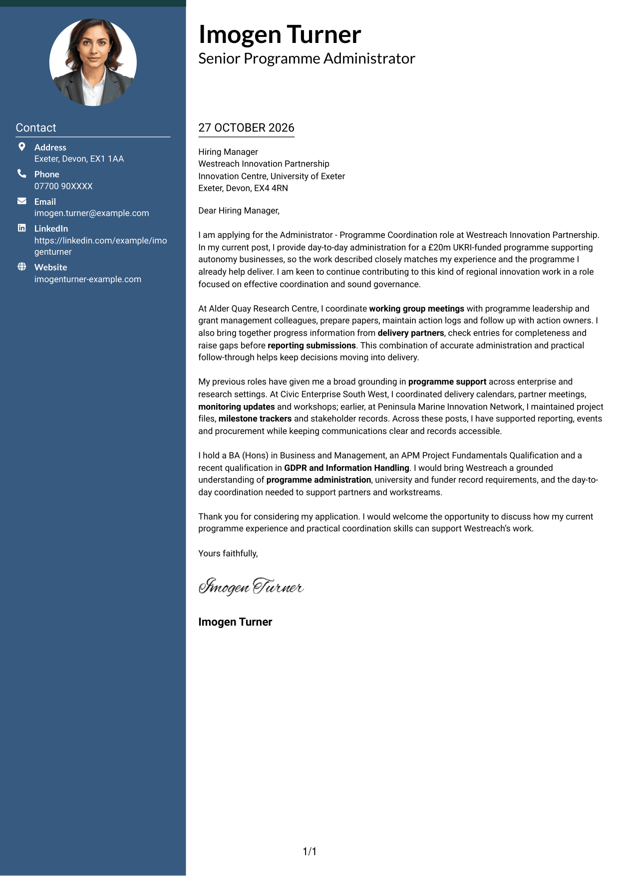 Cover letter example — page 1