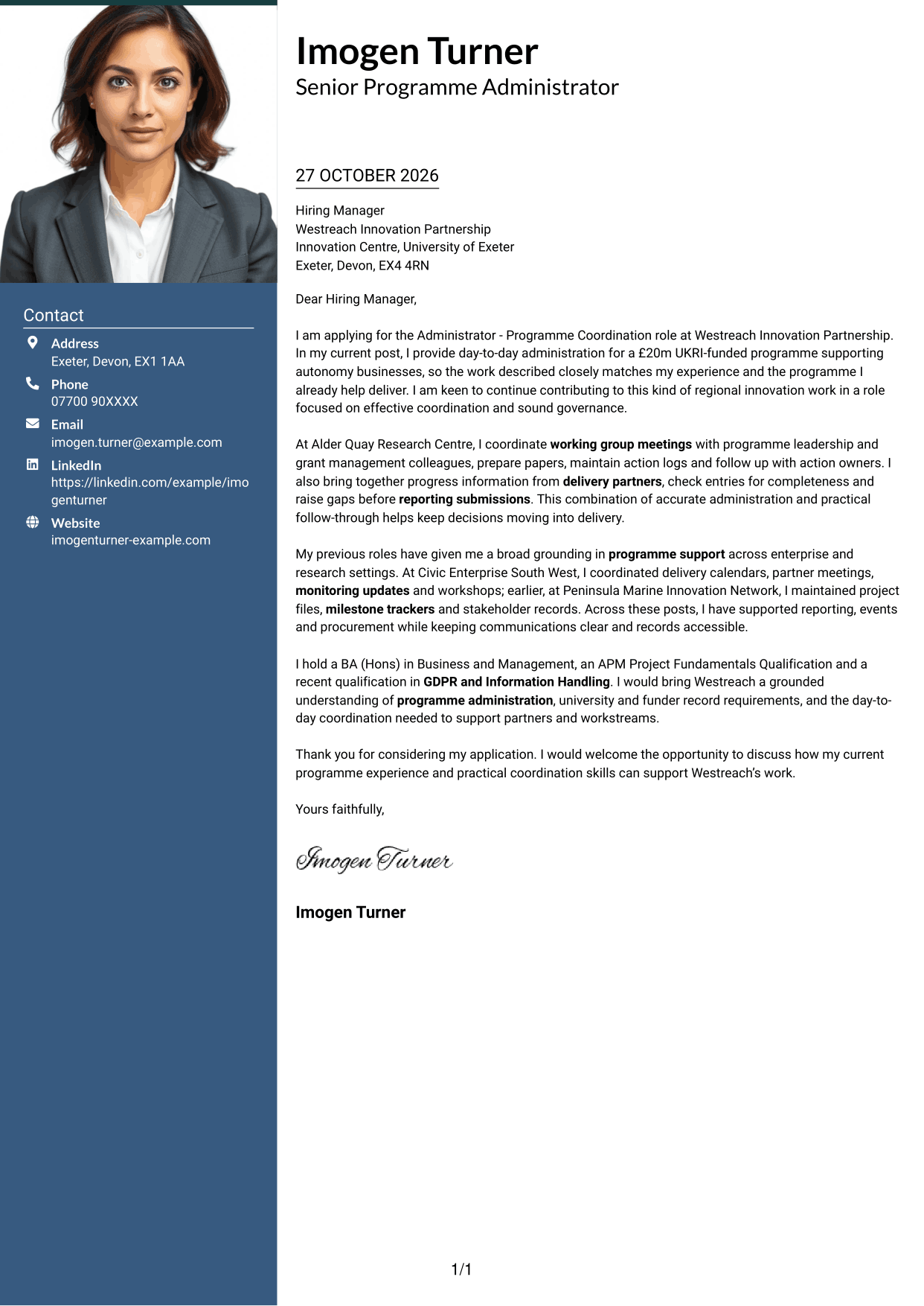 Cover letter example — page 1