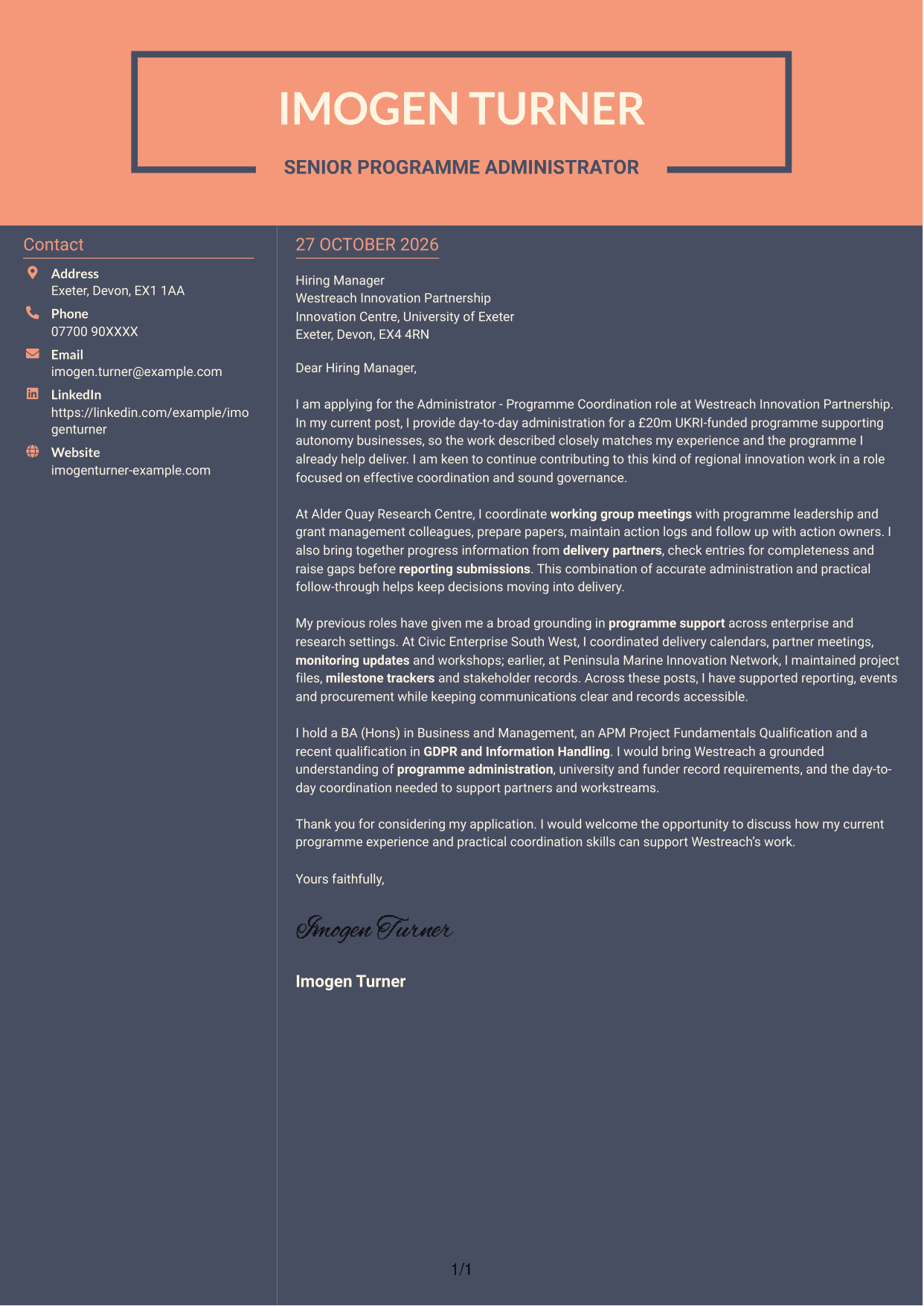 Cover letter example — page 1