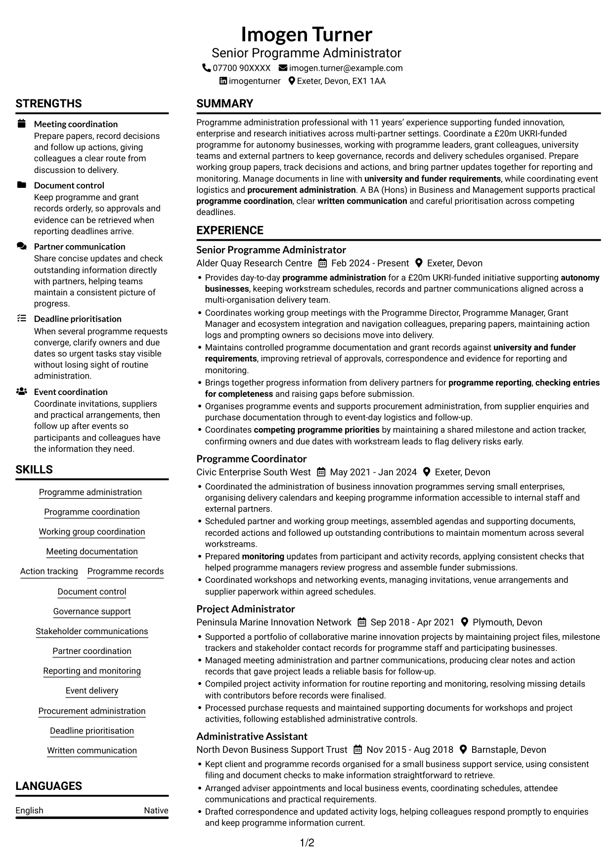 CV example — page 1