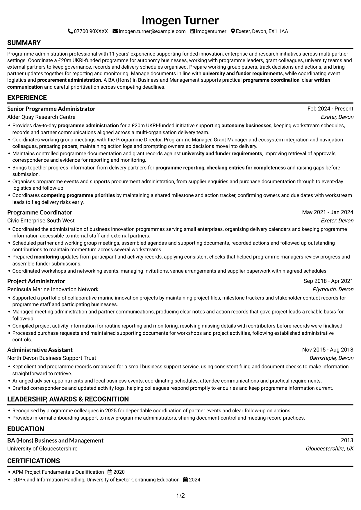 CV example — page 1