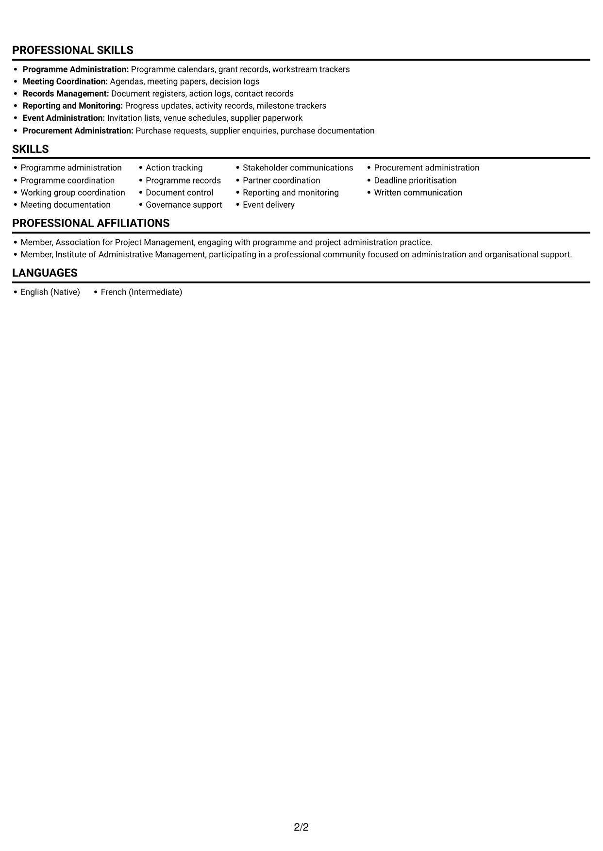 CV example — page 2