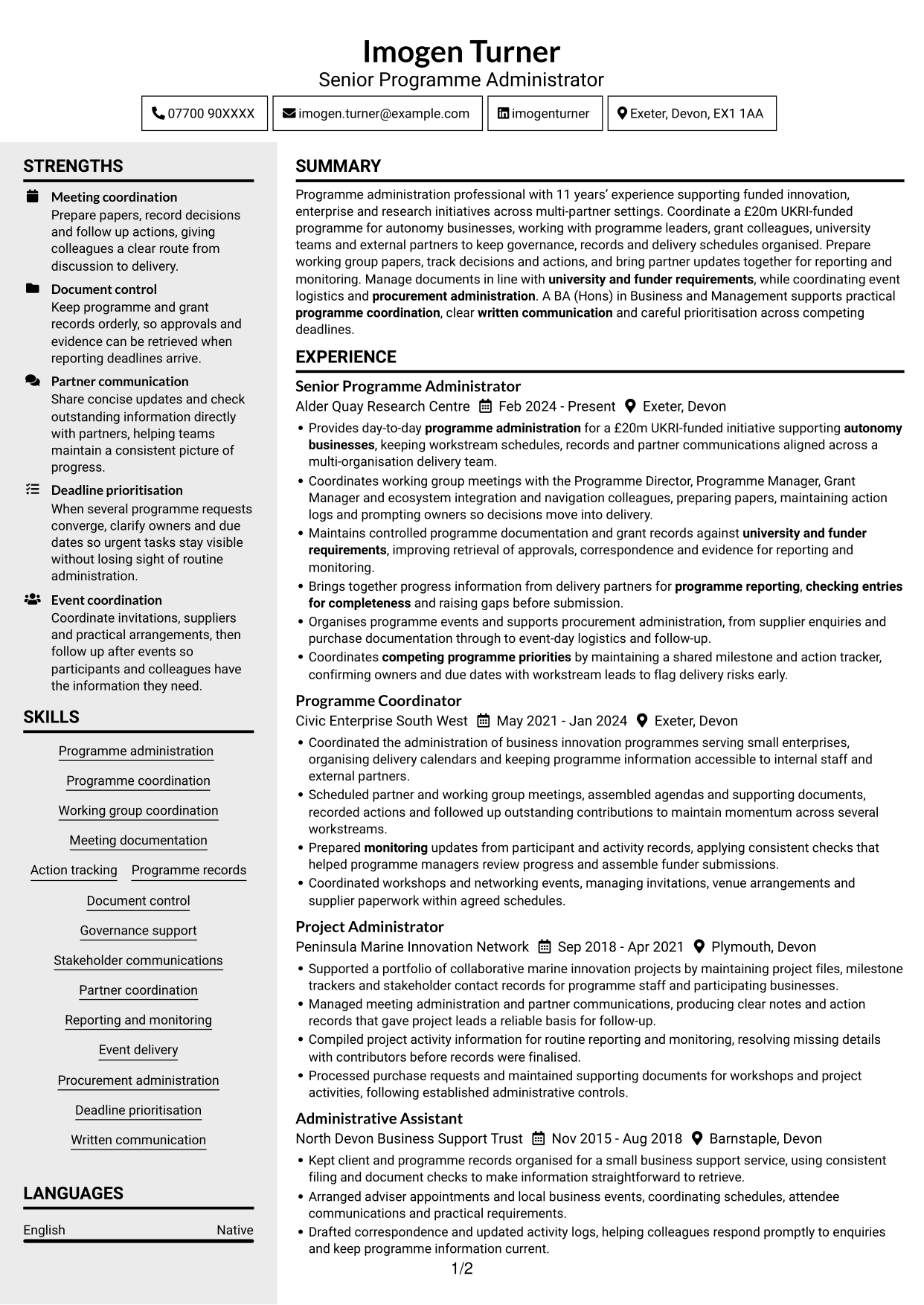 CV example — page 1