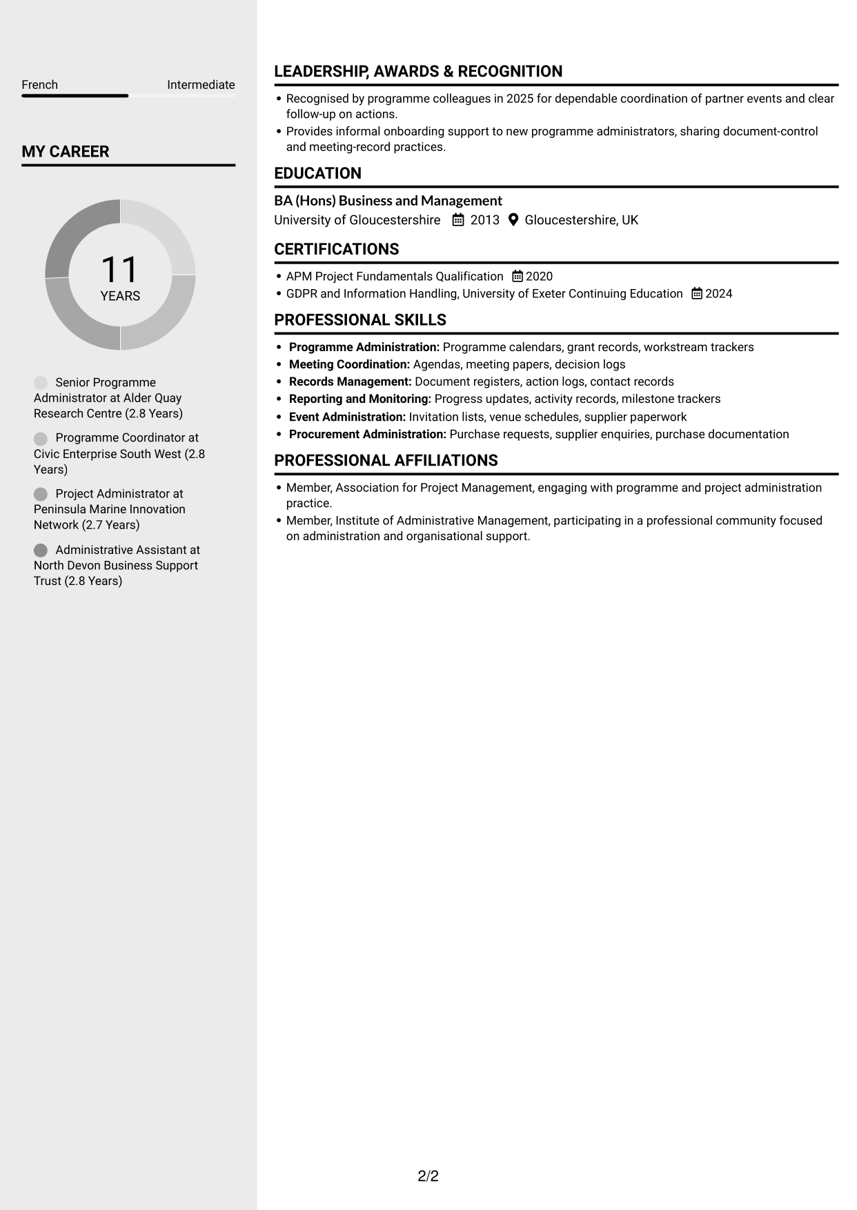CV example — page 2