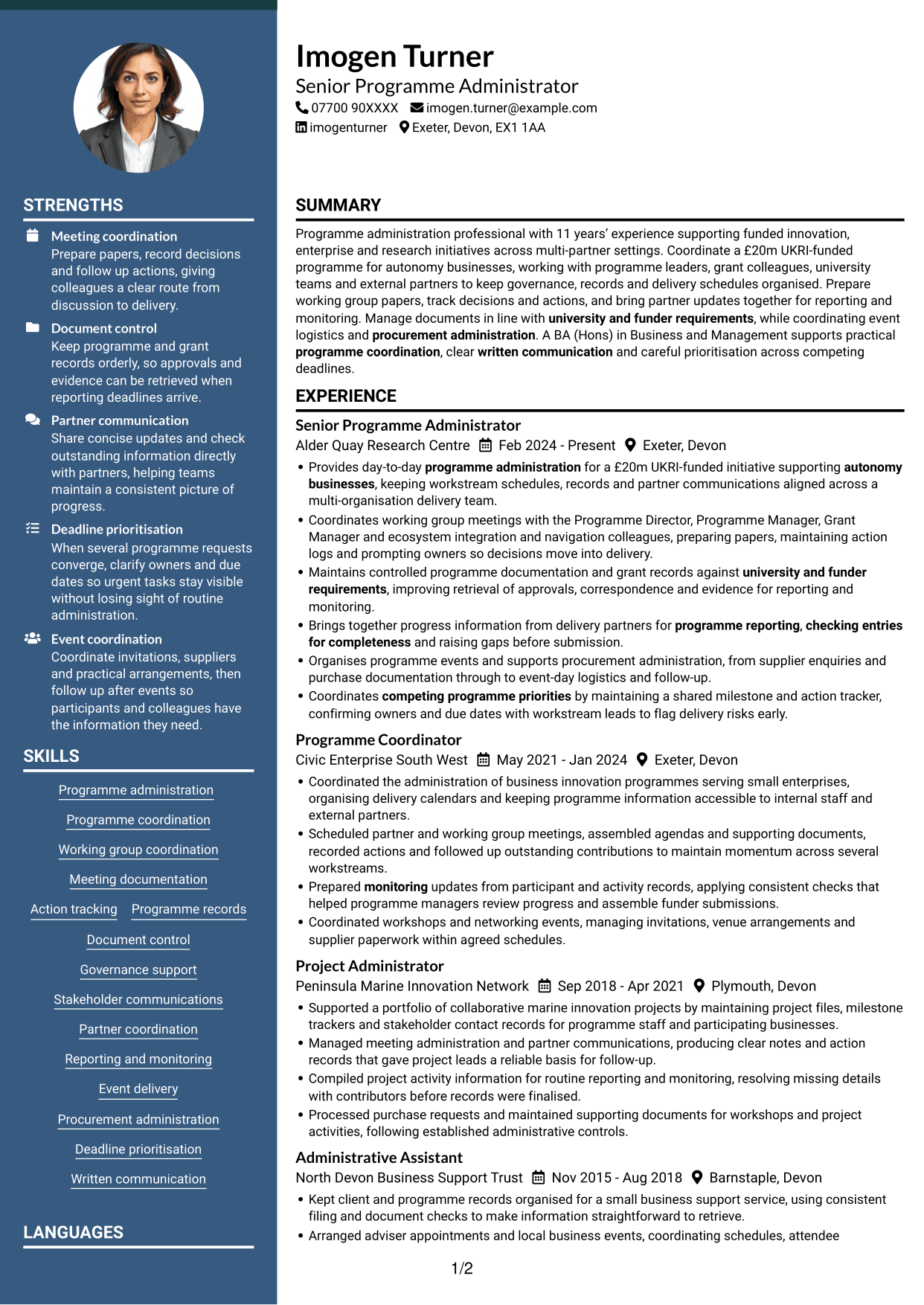 CV example — page 1