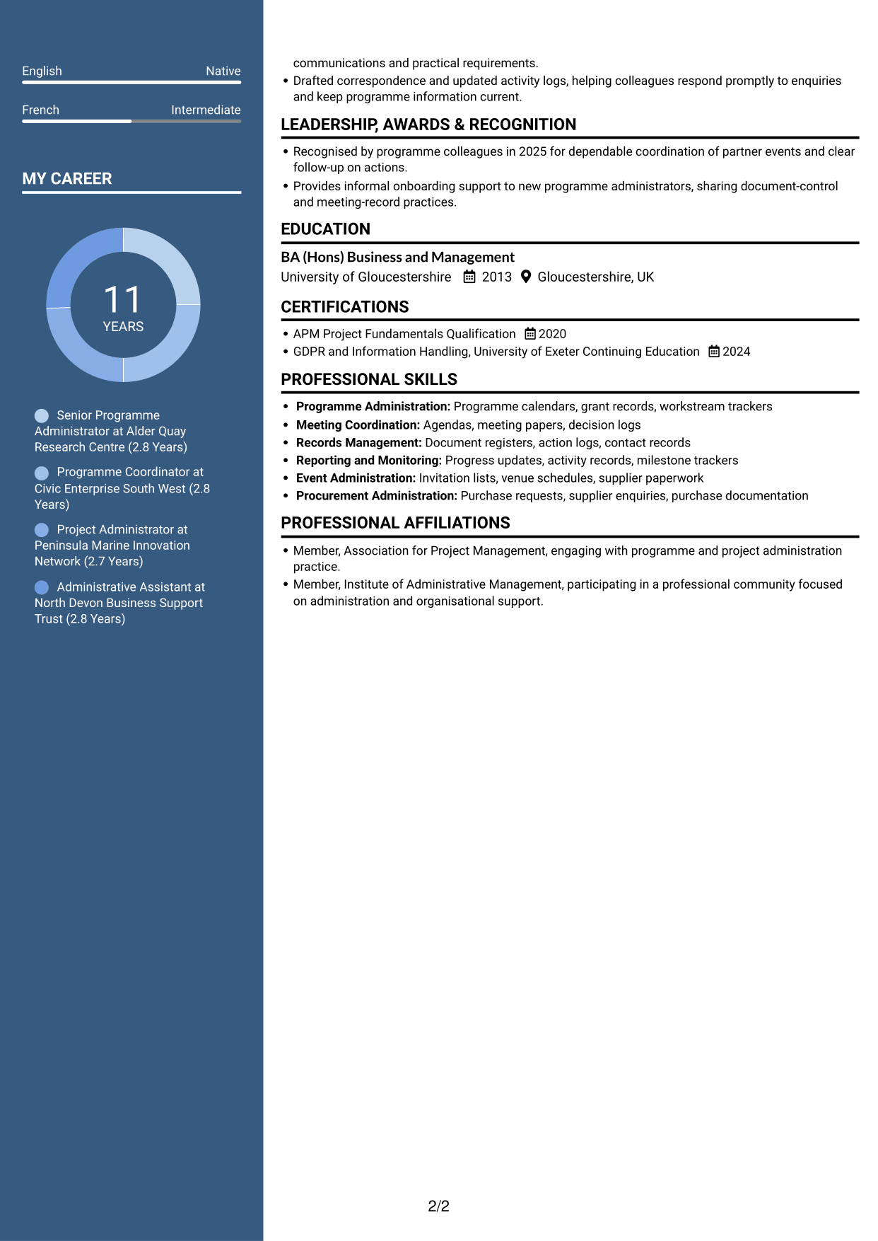 CV example — page 2