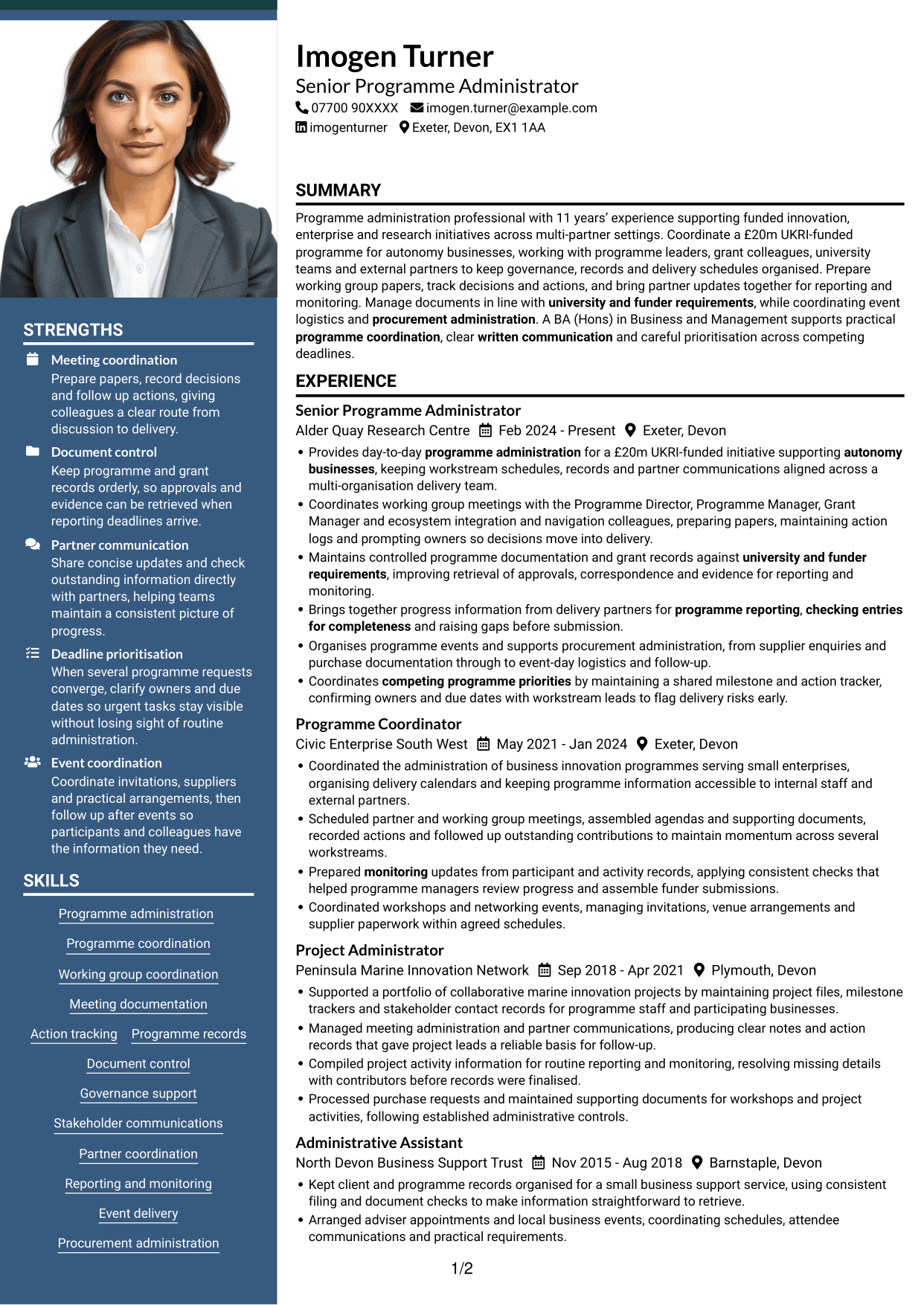 CV example — page 1