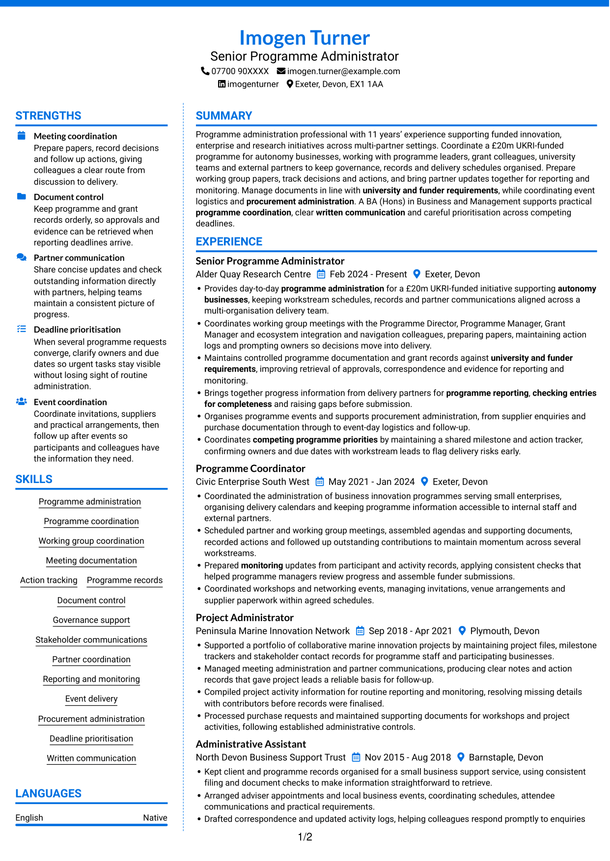 CV example — page 1