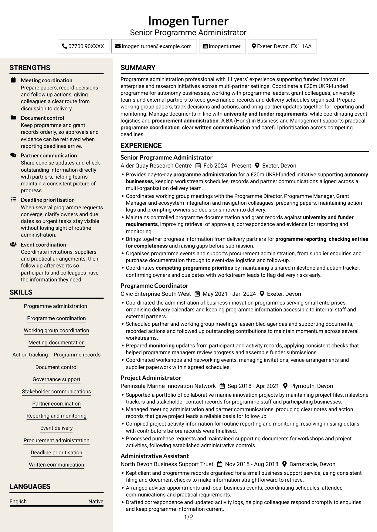 CV example — page 1