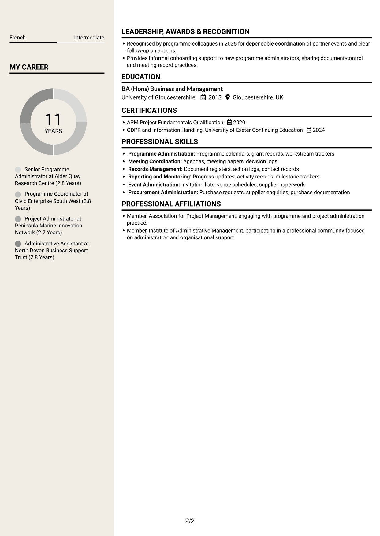 CV example — page 2