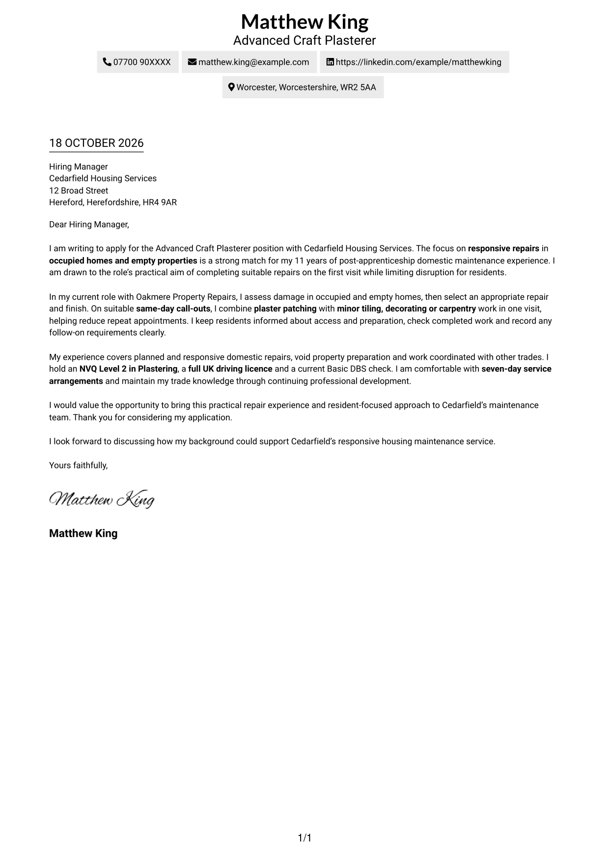 Cover letter example — page 1