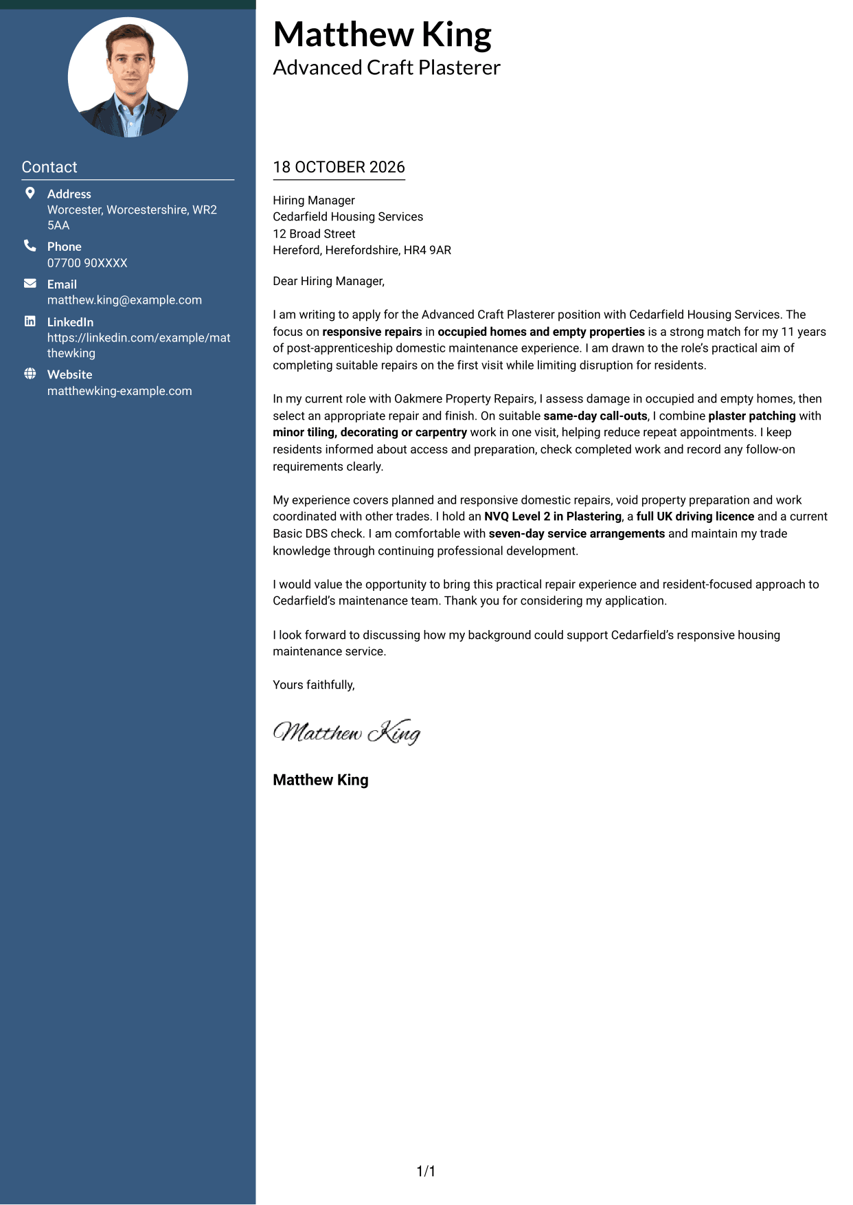 Cover letter example — page 1