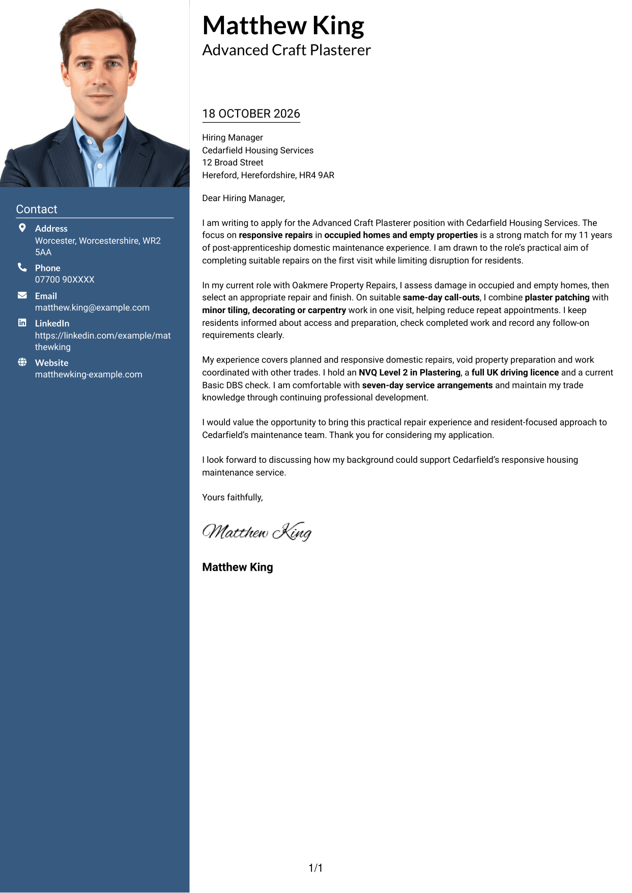 Cover letter example — page 1