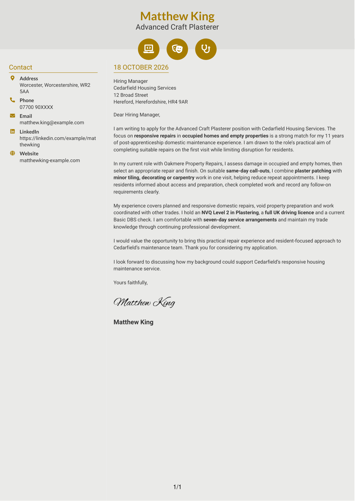 Cover letter example — page 1