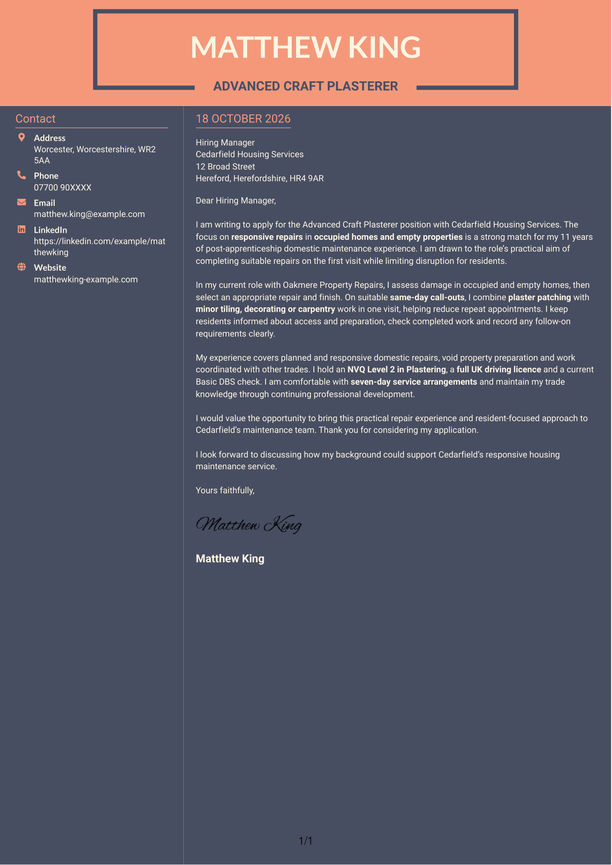 Cover letter example — page 1
