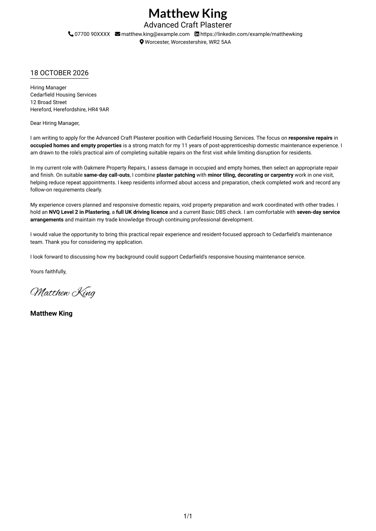 Cover letter example — page 1