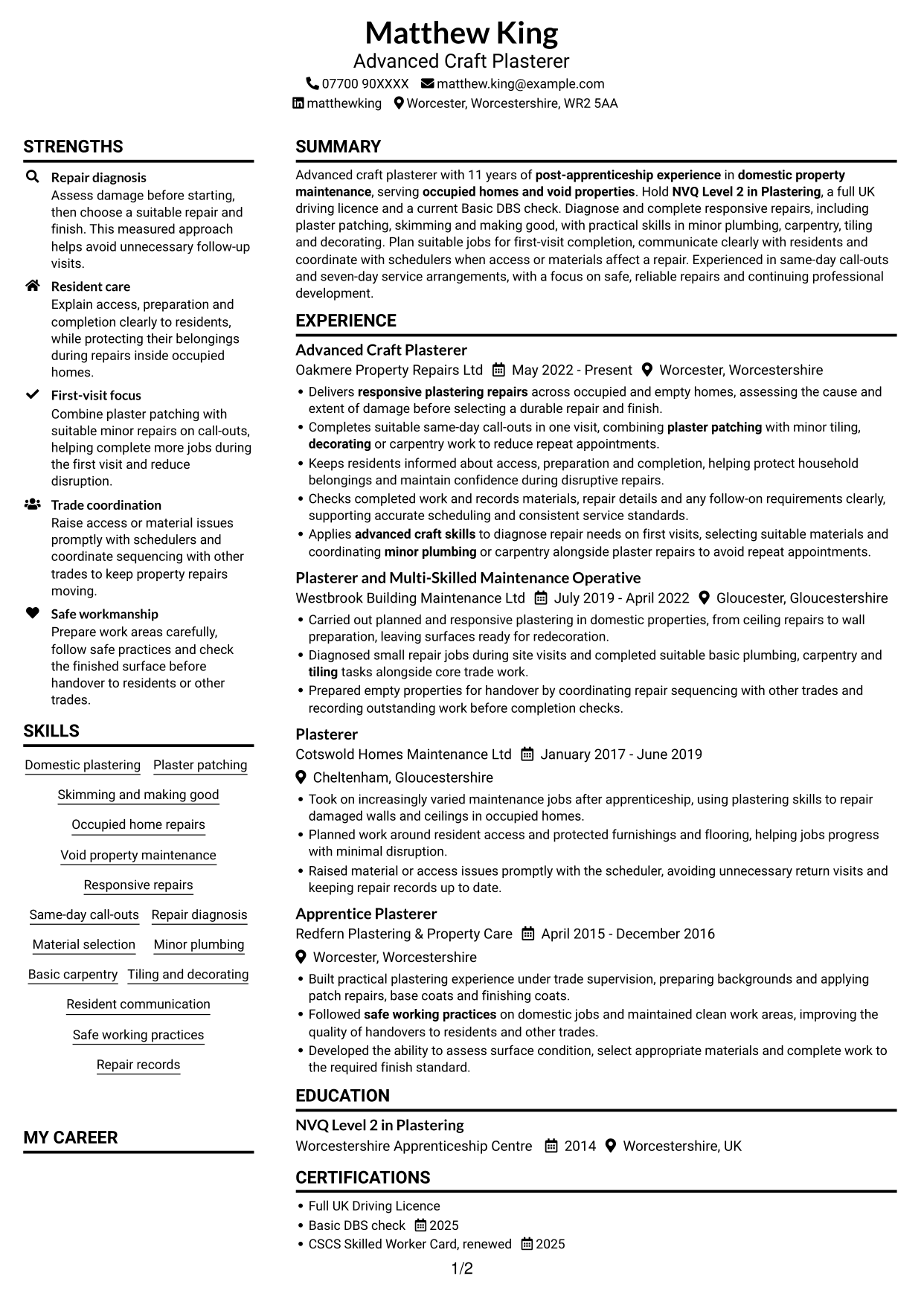 CV example — page 1