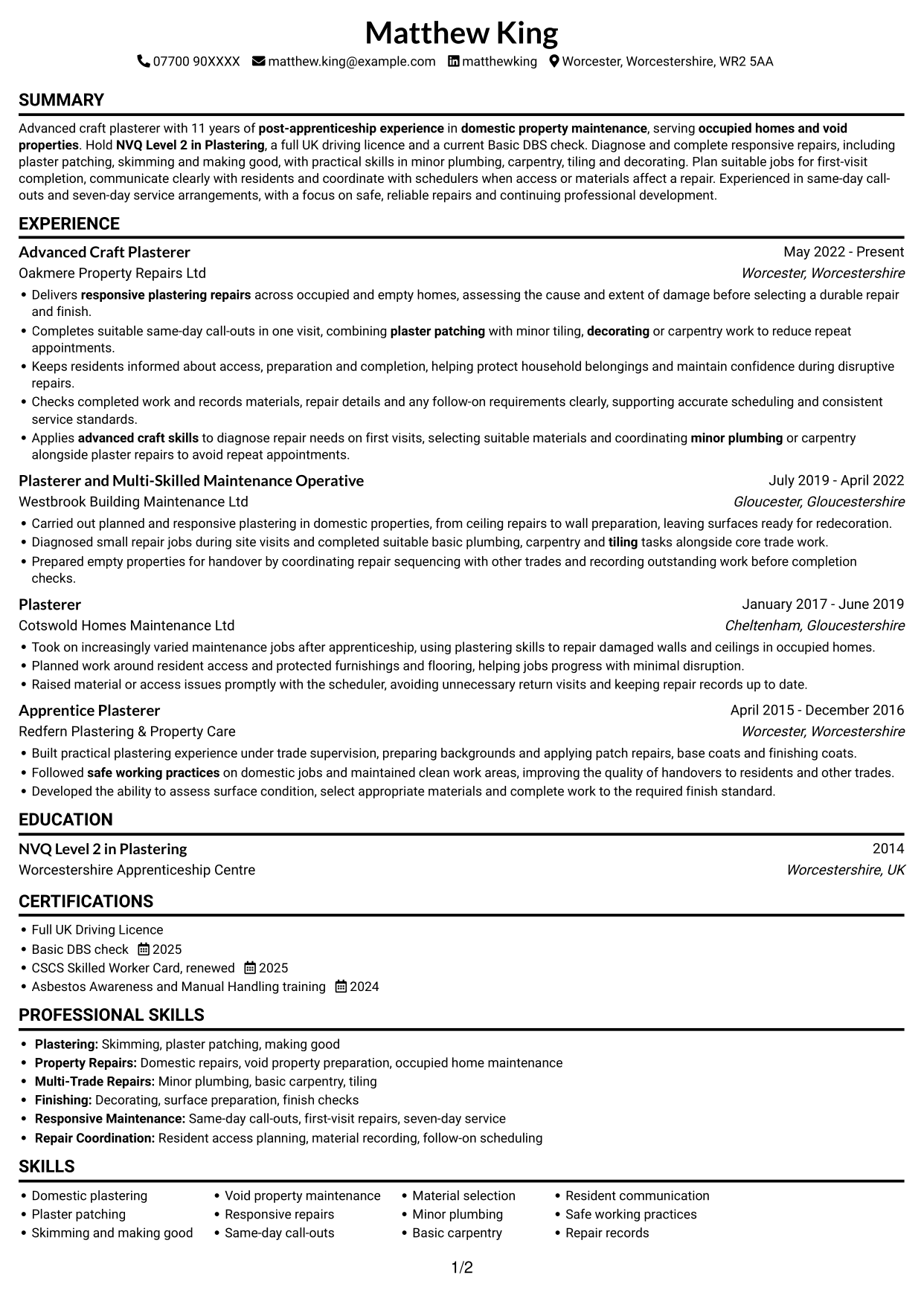 CV example — page 1
