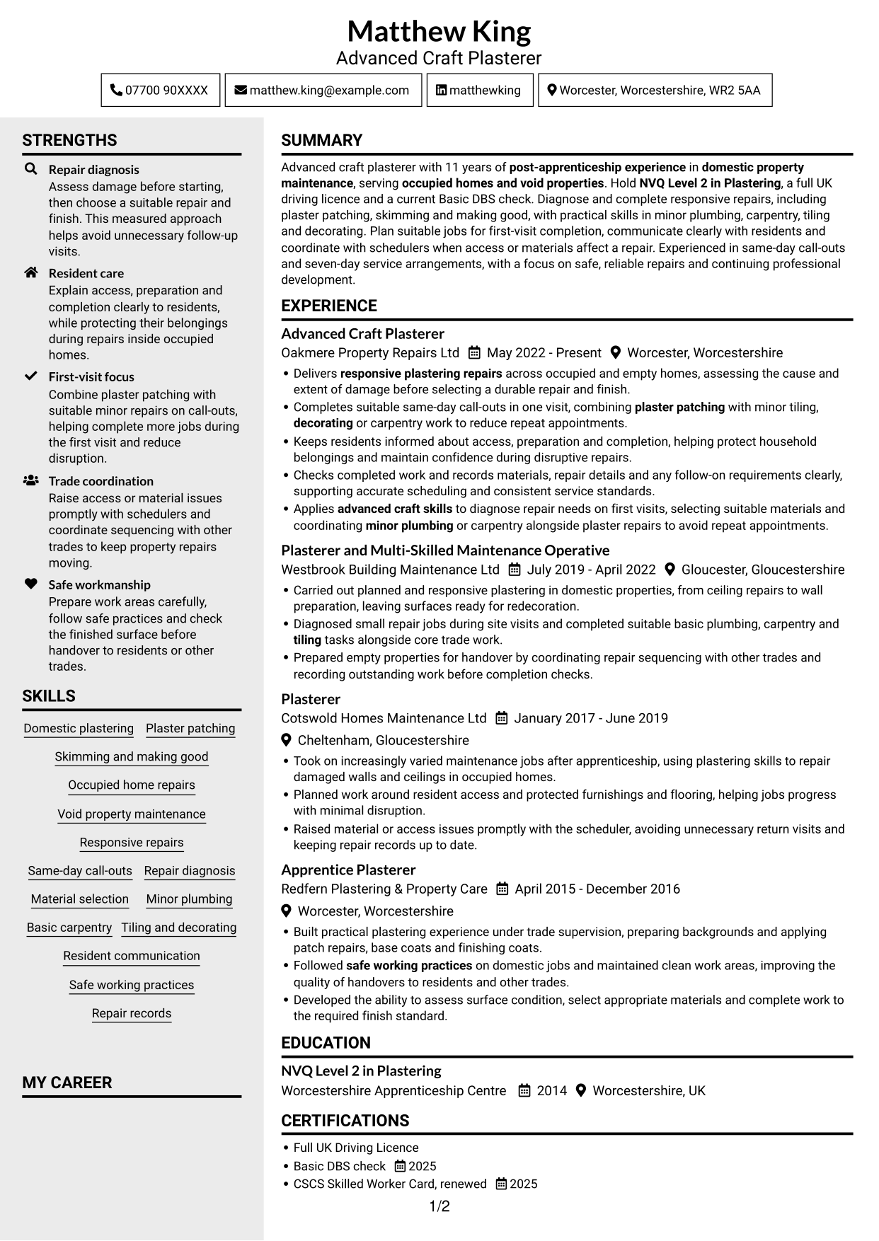 CV example — page 1