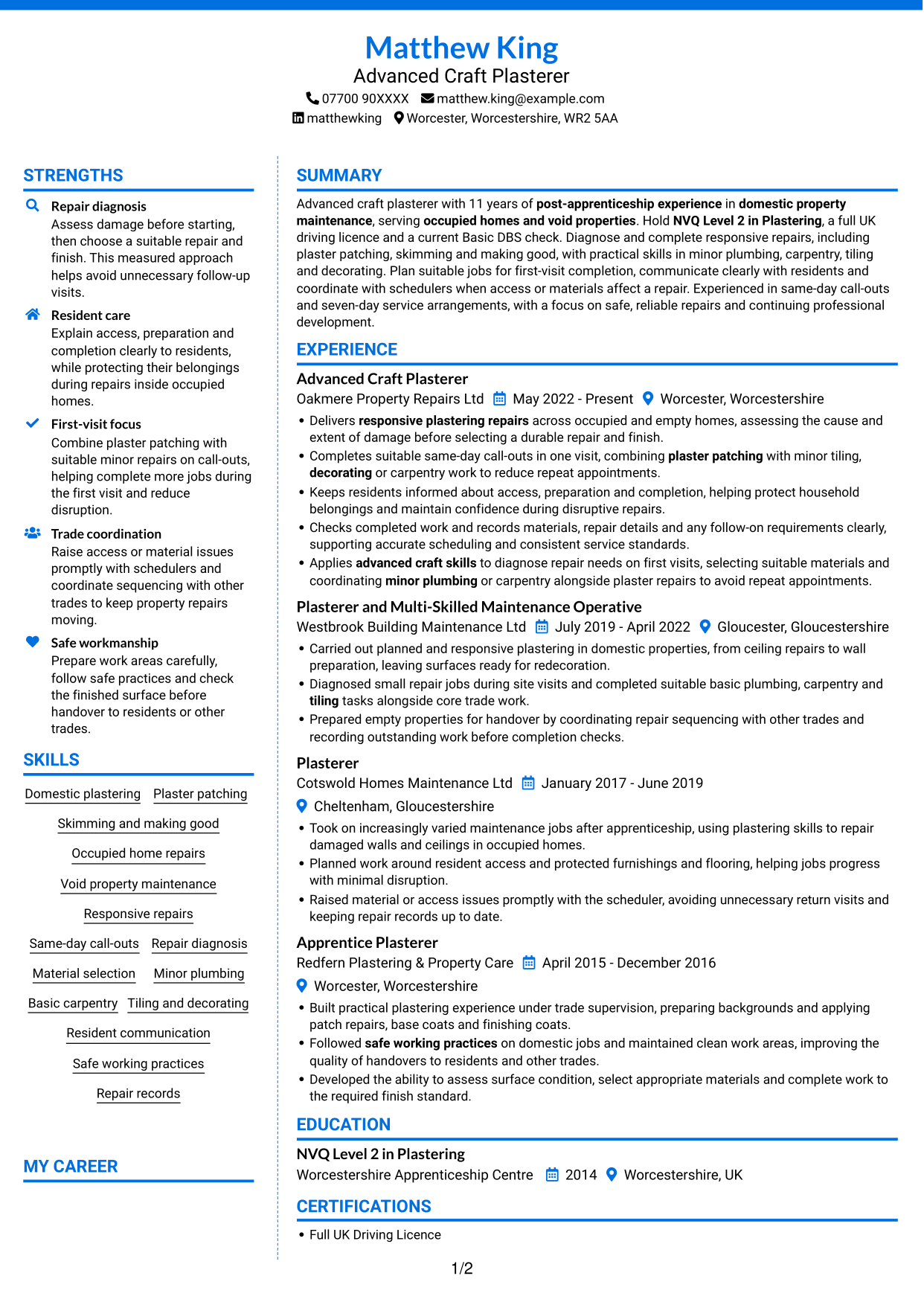 CV example — page 1