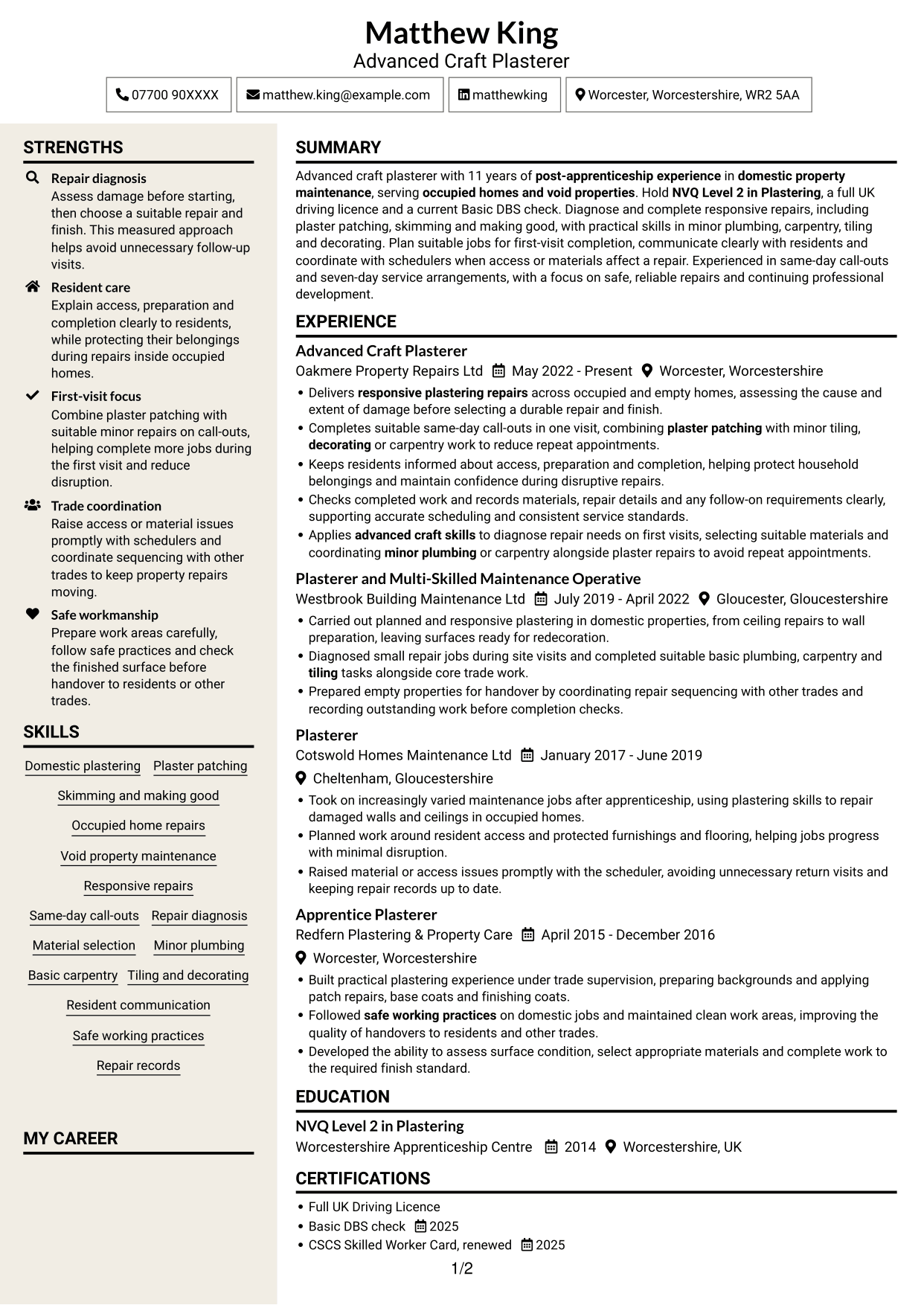 CV example — page 1