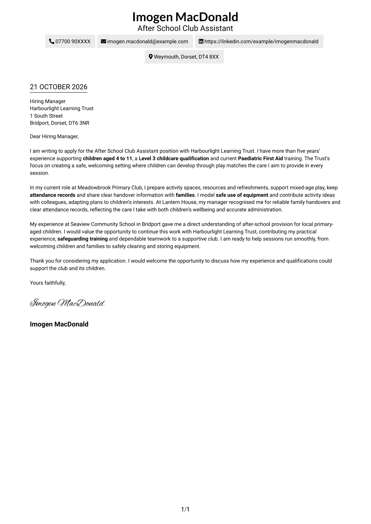 Cover letter example — page 1
