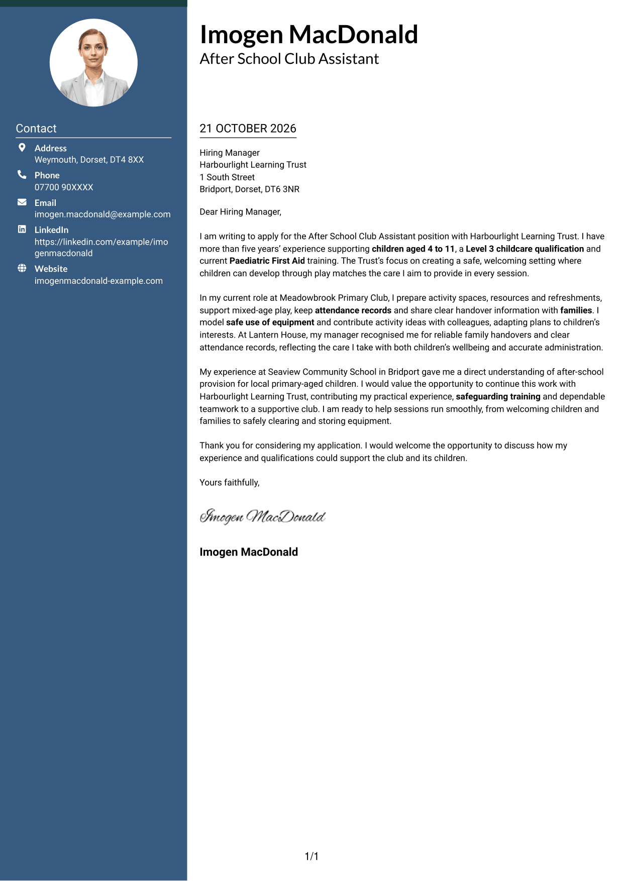 Cover letter example — page 1