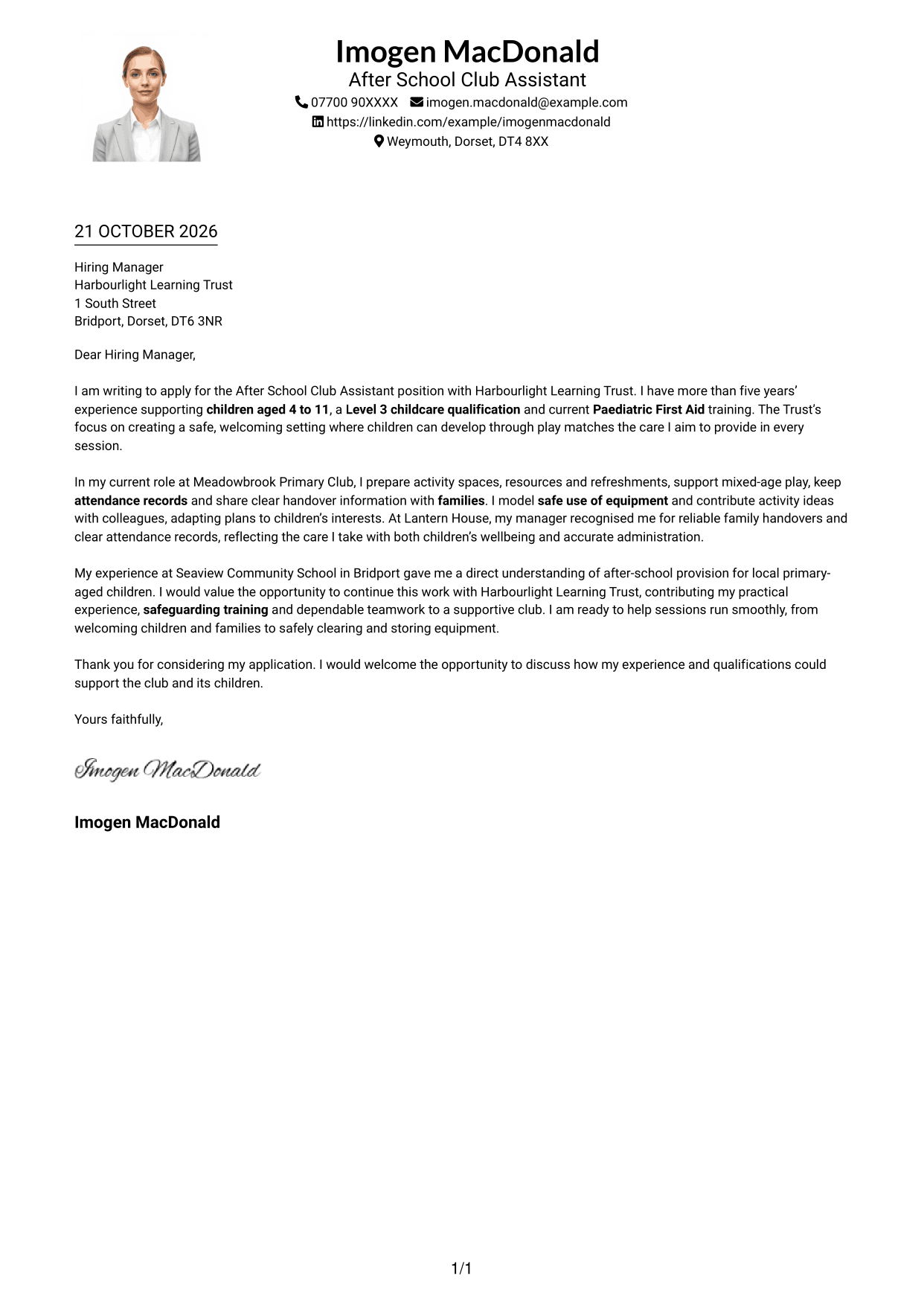Cover letter example — page 1