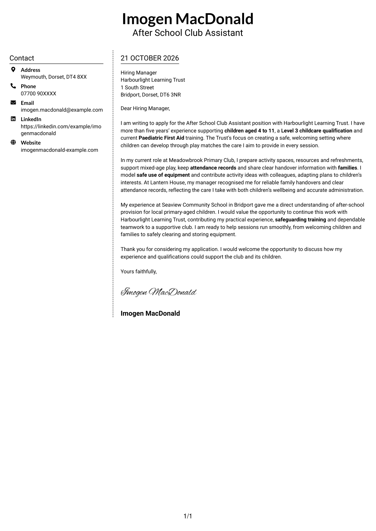 Cover letter example — page 1