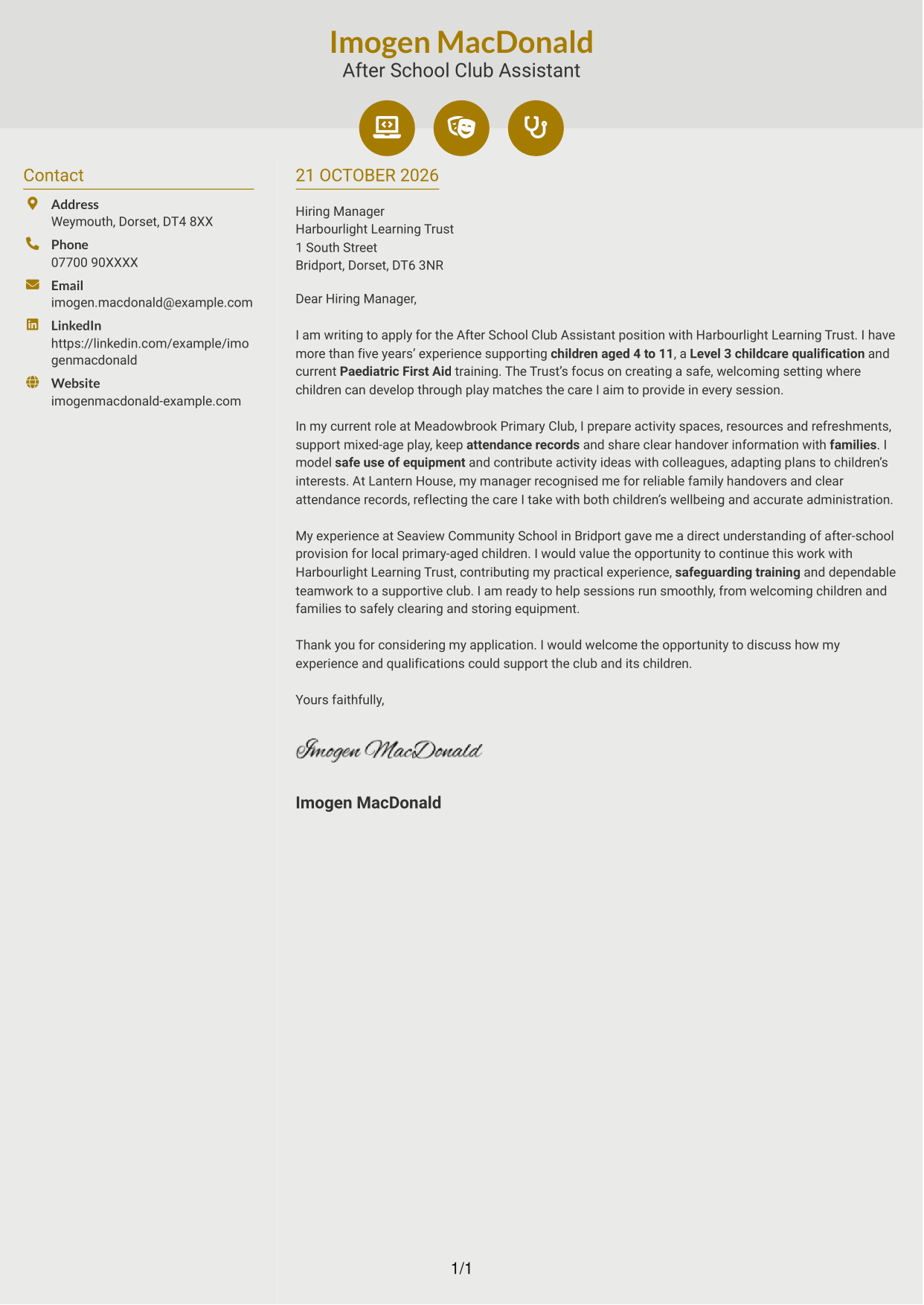 Cover letter example — page 1