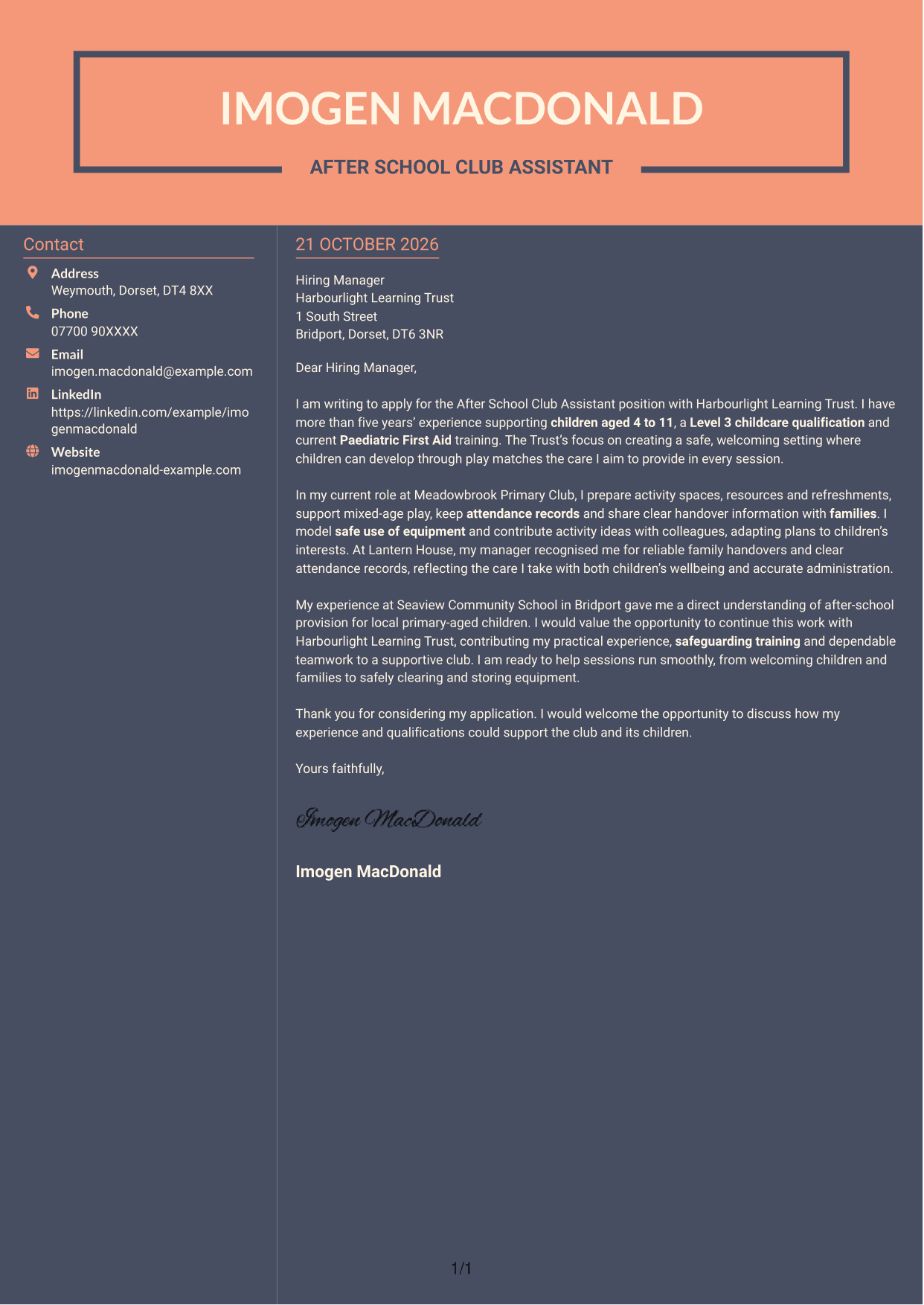 Cover letter example — page 1