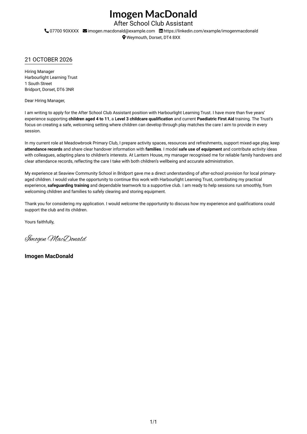 Cover letter example — page 1