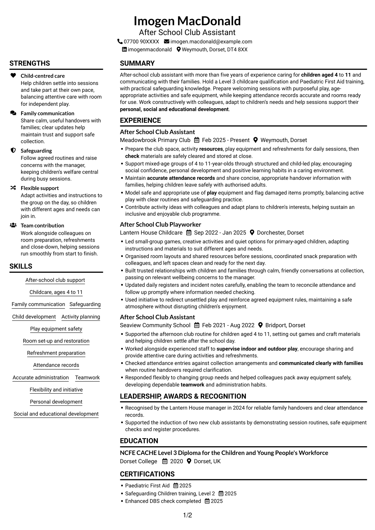 CV example — page 1
