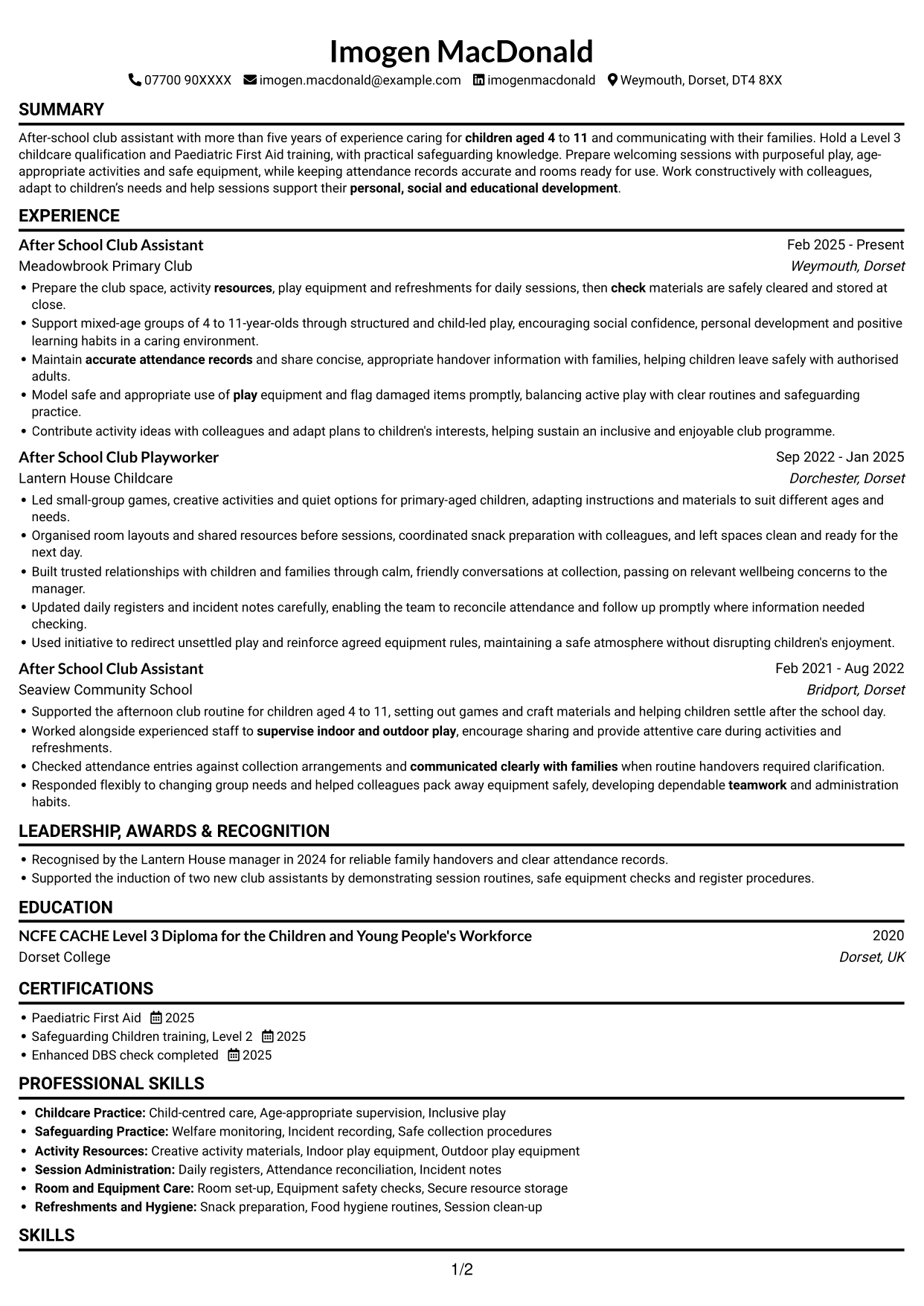 CV example — page 1
