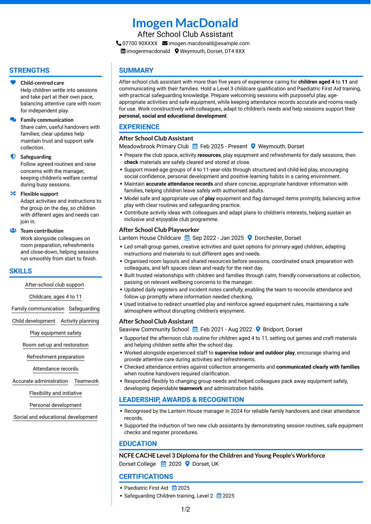 CV example — page 1