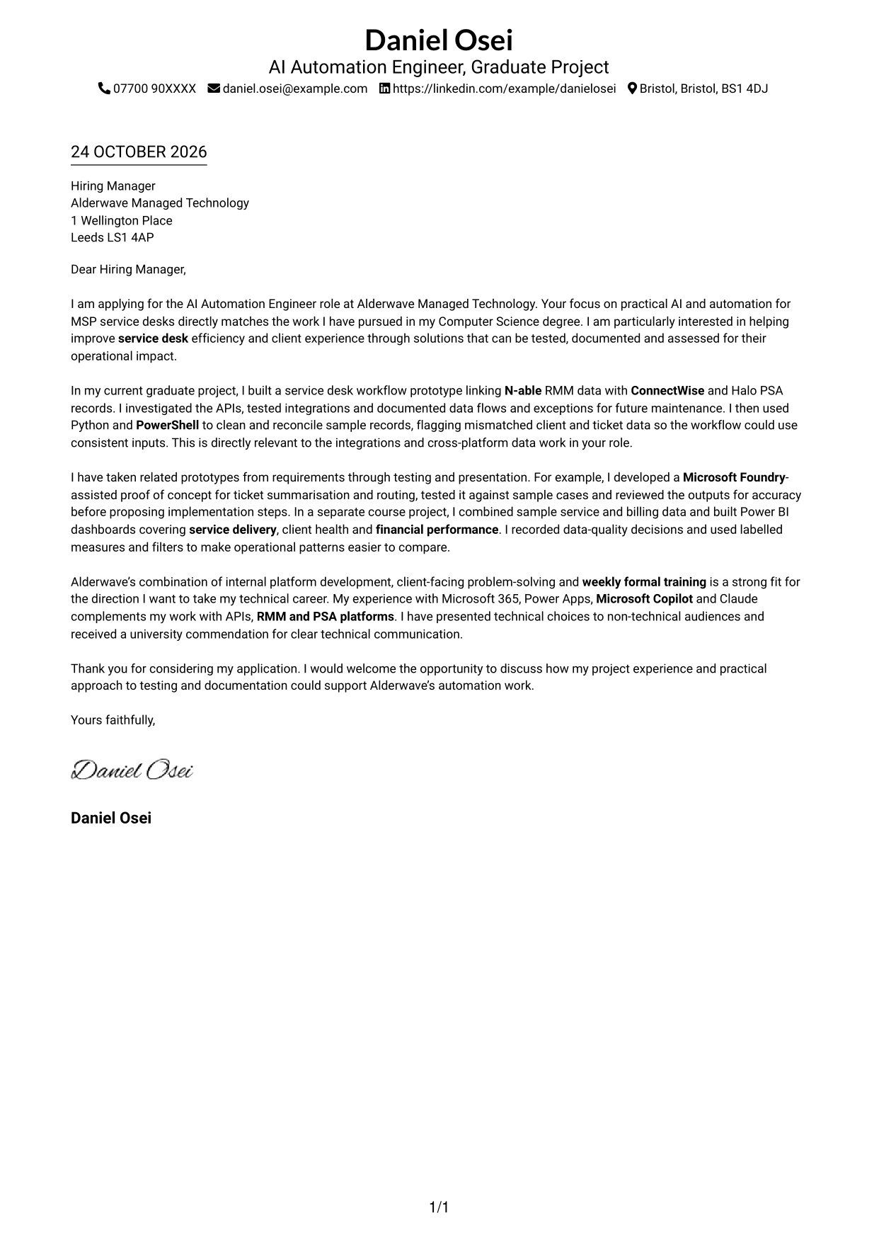 Cover letter example — page 1