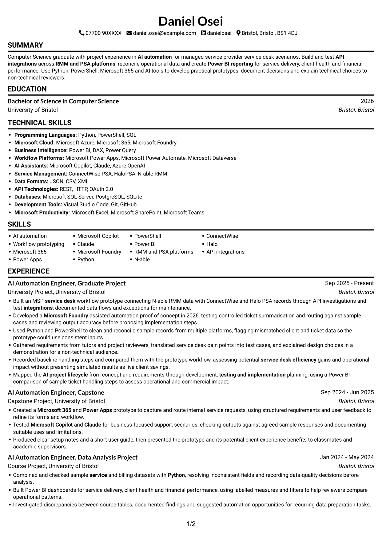 CV example — page 1