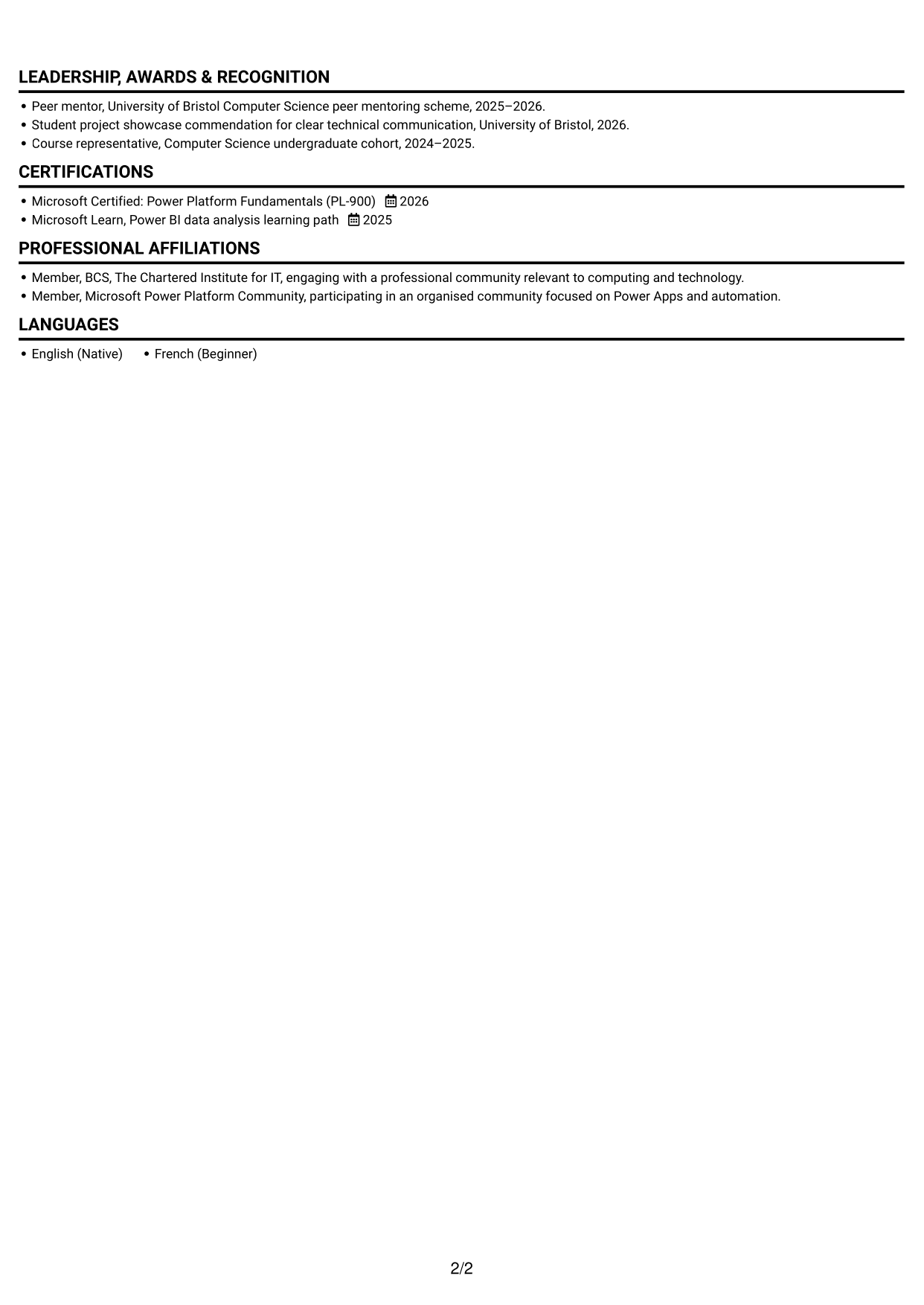 CV example — page 2